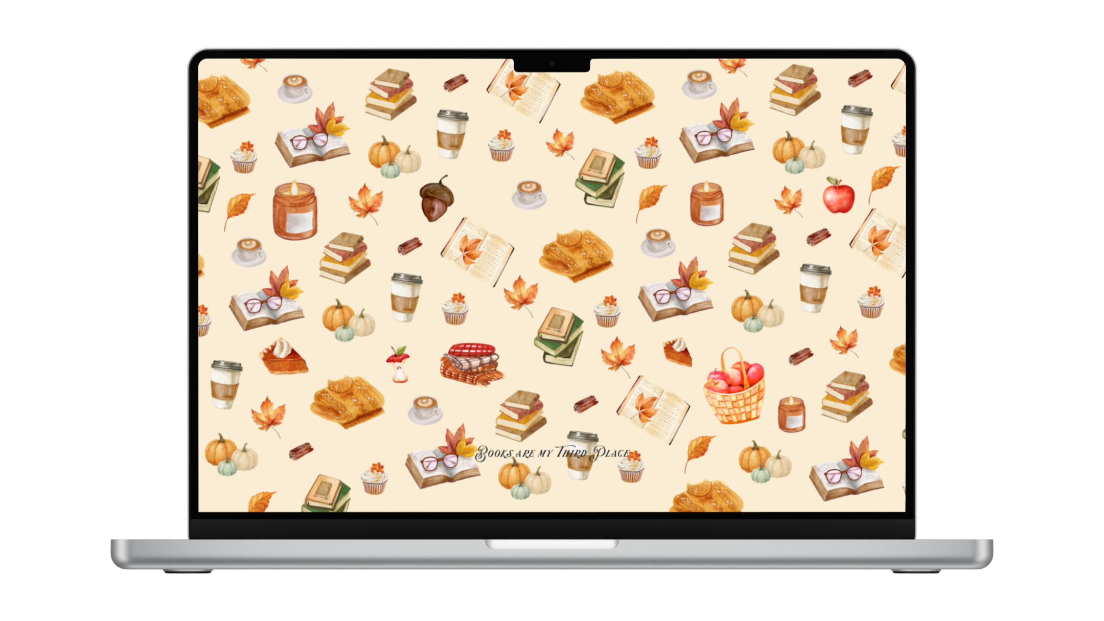 Fall cozy bookish pattern as a cozy desktop wallpaper for book lovers