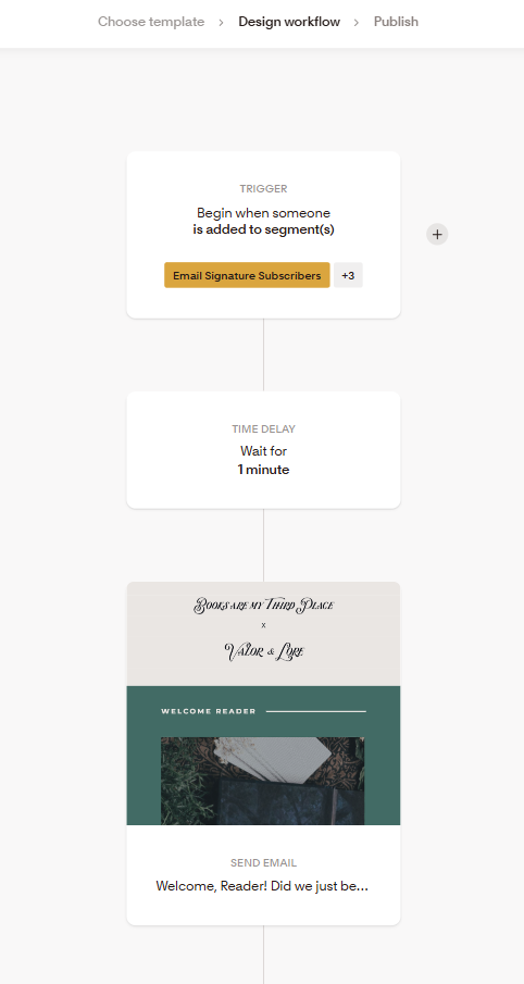 Example of a workflow in Flodesk