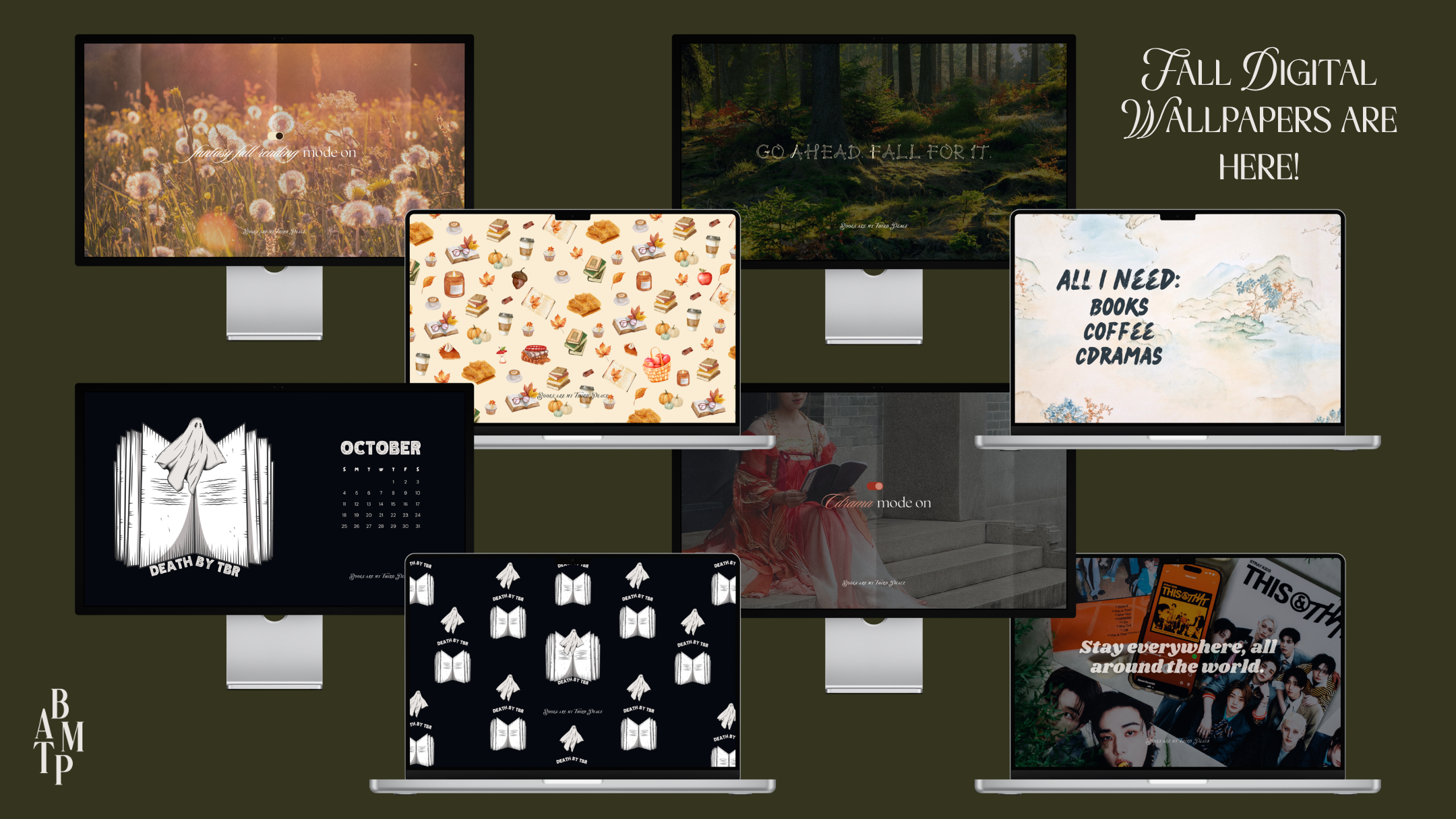 8 bookish wallpapers for book lovers, Cdrama fans, and Stray Kids fans.