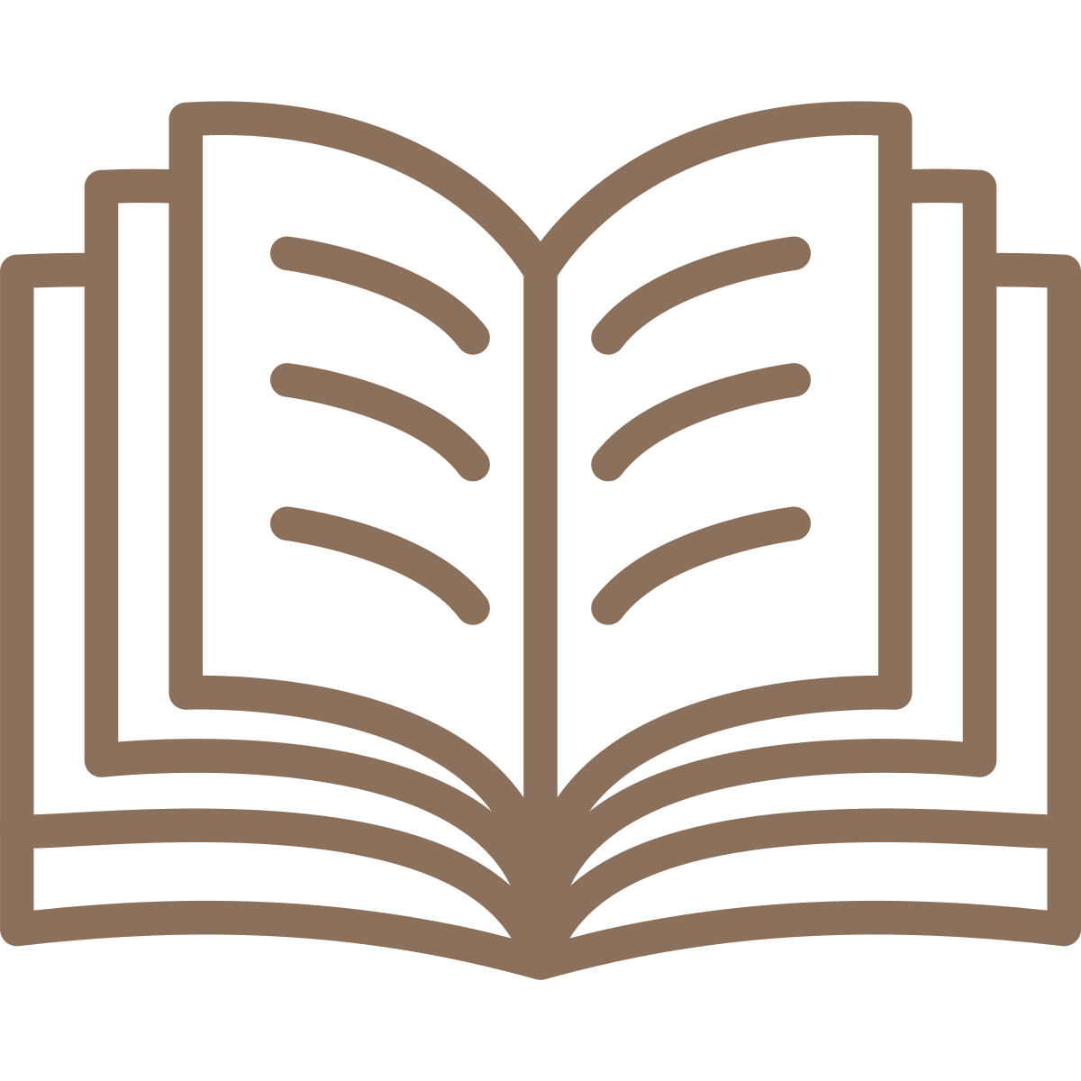 Outline of an open book with stylized lines indicating pages.