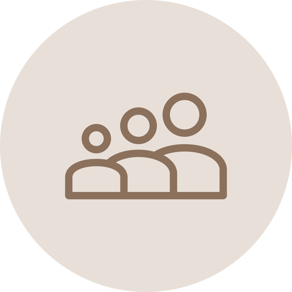 Icon of three people in a row, representing a group or community.