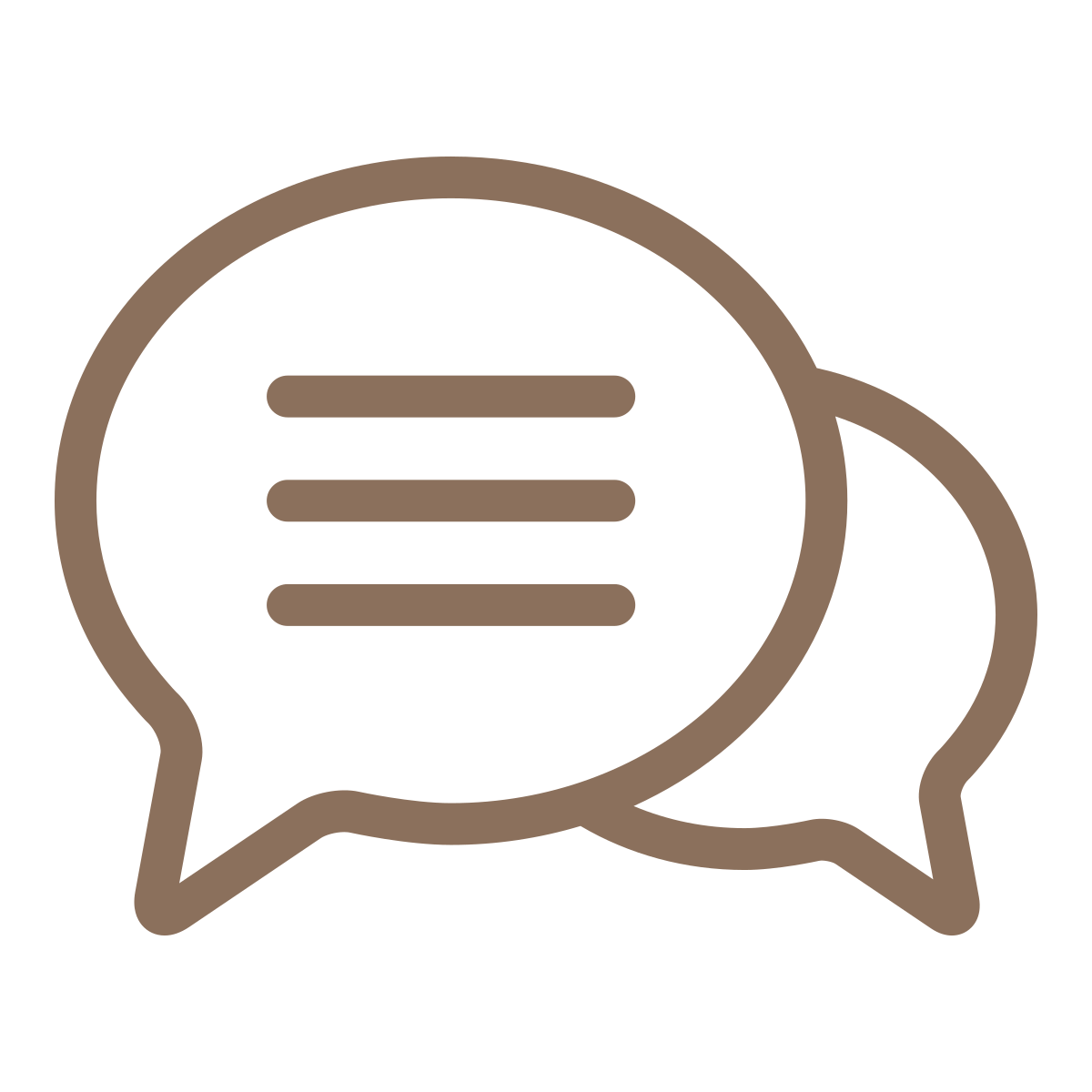 Two speech bubbles, one overlapping the other, with horizontal lines inside representing text.