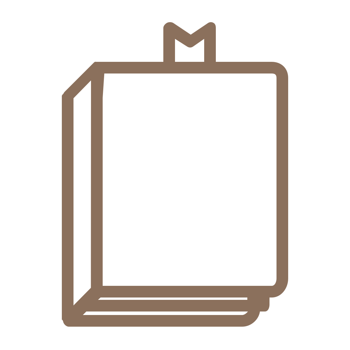 Outline drawing of three stacked index cards or notepads with a thumbtack on top.