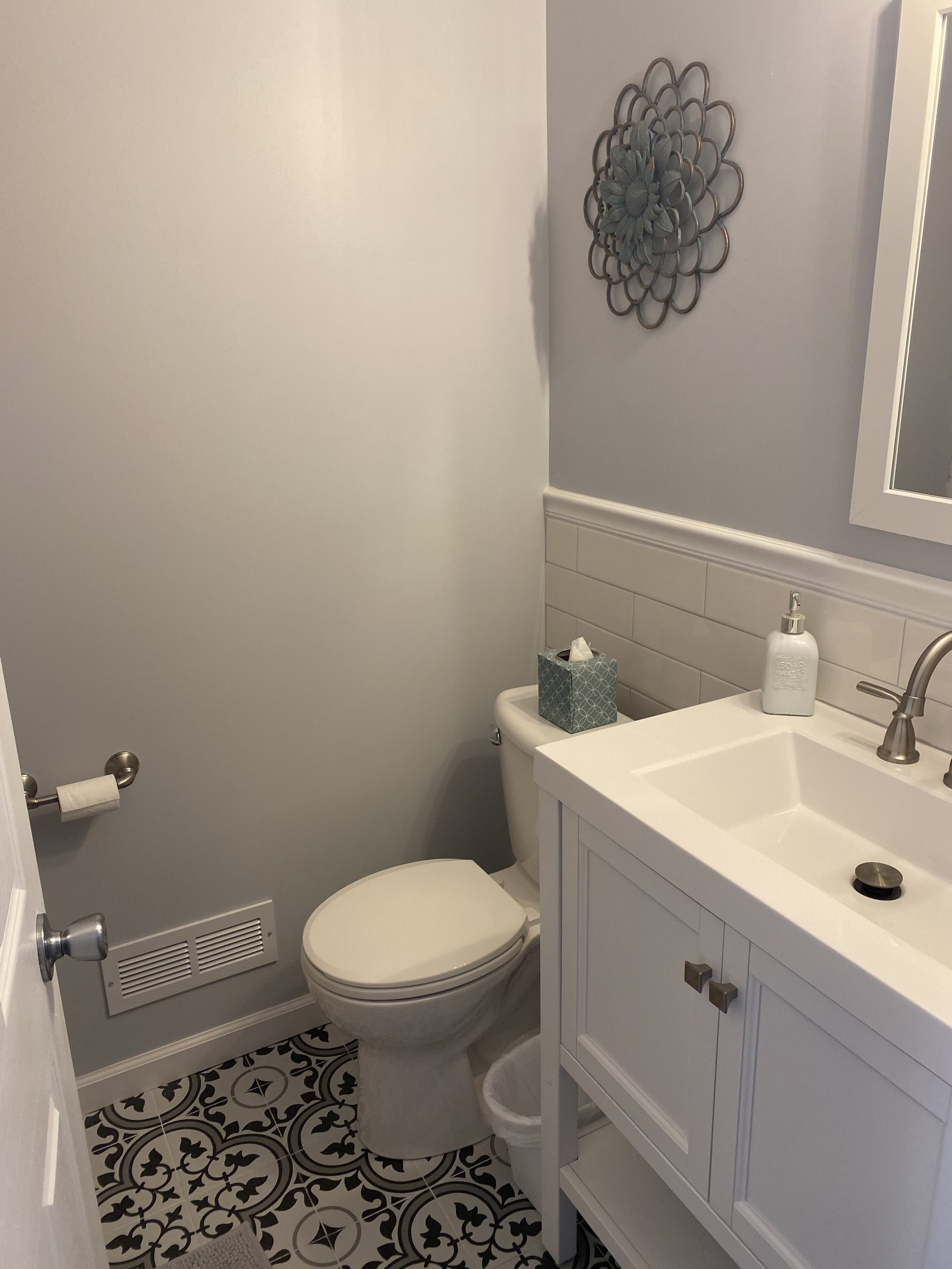 After_Pink Bathroom. 

We made this bathroom smaller in order to create a second bathroom on the other side of this wall. 