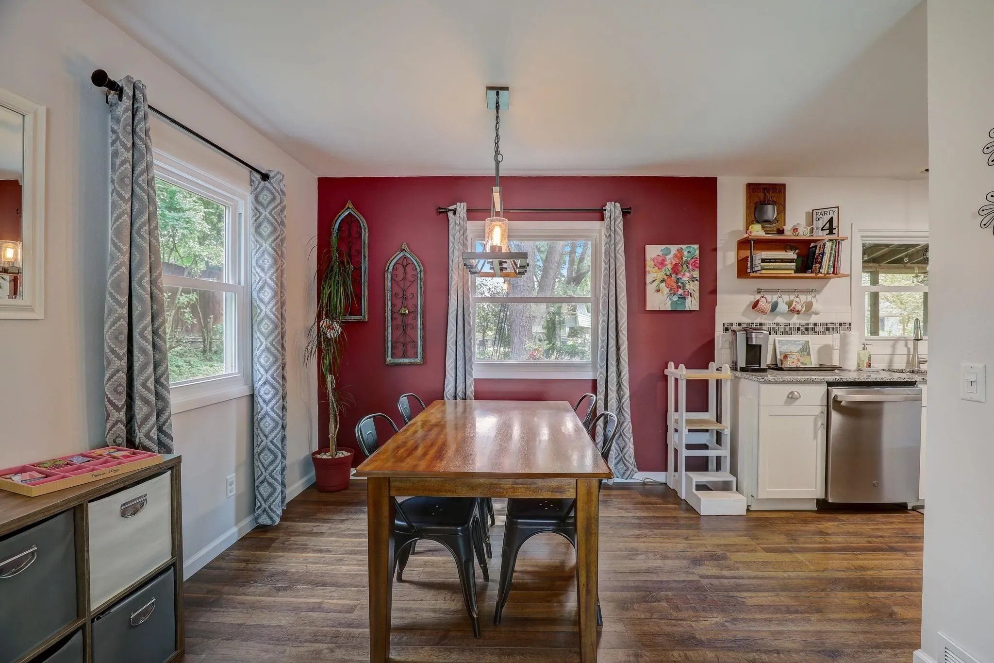 After: Dining Room_ Knight House. New flooring, paint, light fixtures.