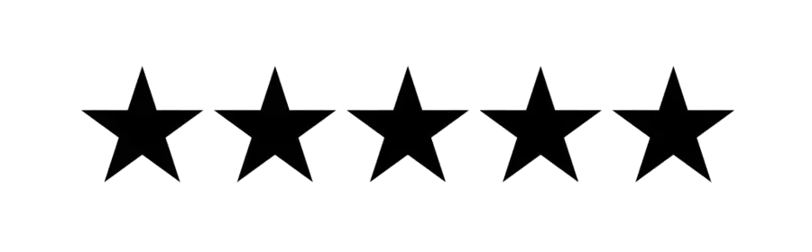Five black stars in a row against a black background.