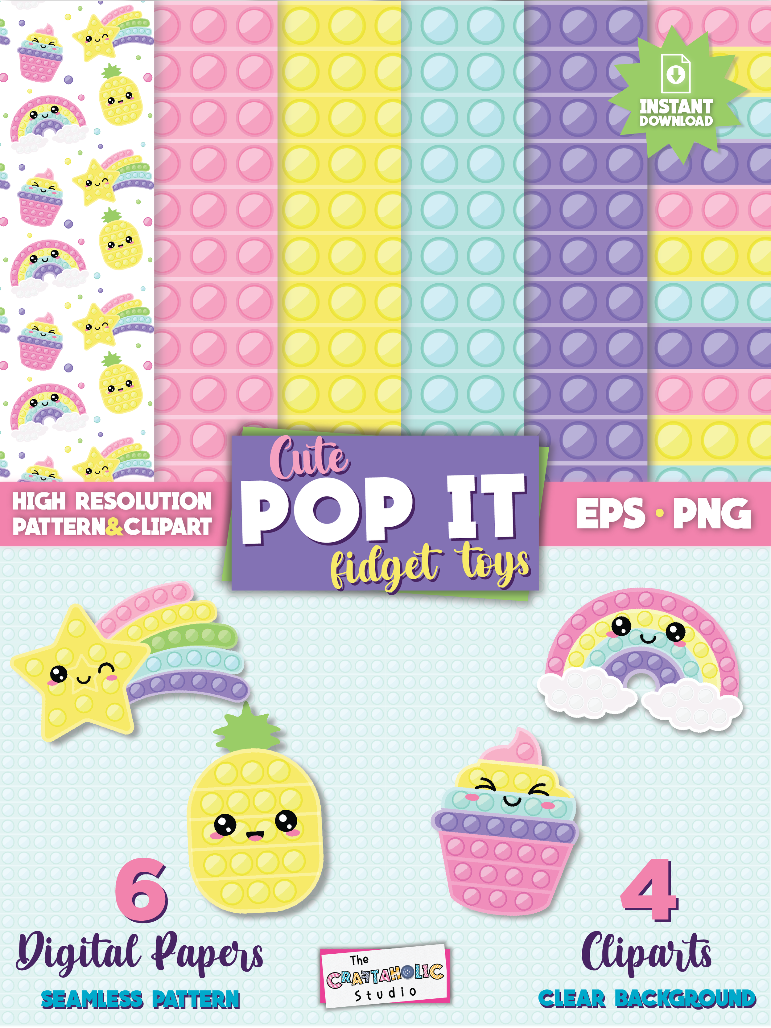 Cute Pop It Fidget Toy | Digital Paper 