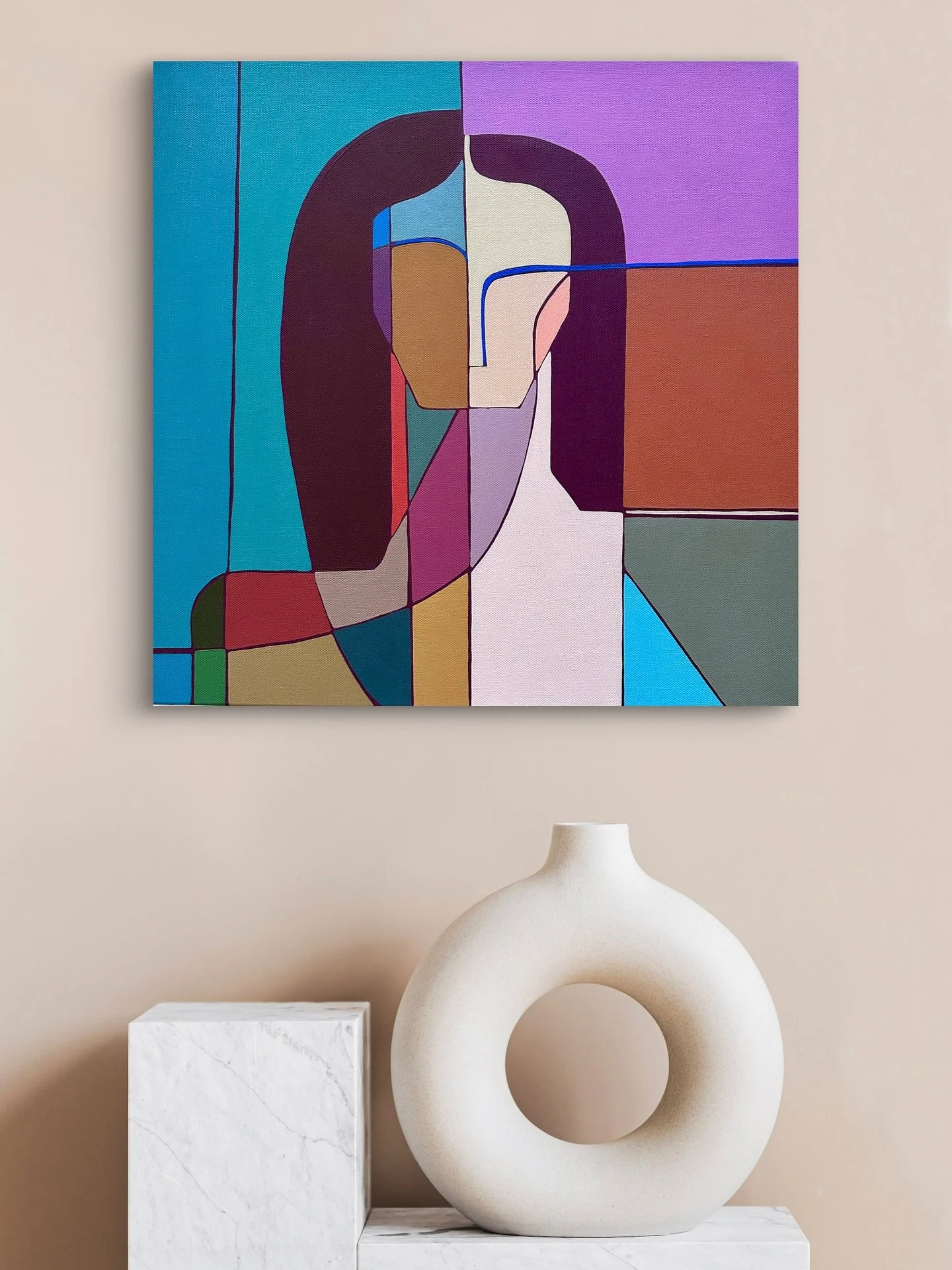 &lsquo;True Colours&rsquo;. 

A bold geometric celebration of the many shades that make us whole 💜 💙 💛 

Available now via www.ginawardart.com.au - link in bio x

#geometric #modernart #contemporary #interiordesign #australianartists #brisbaneart 