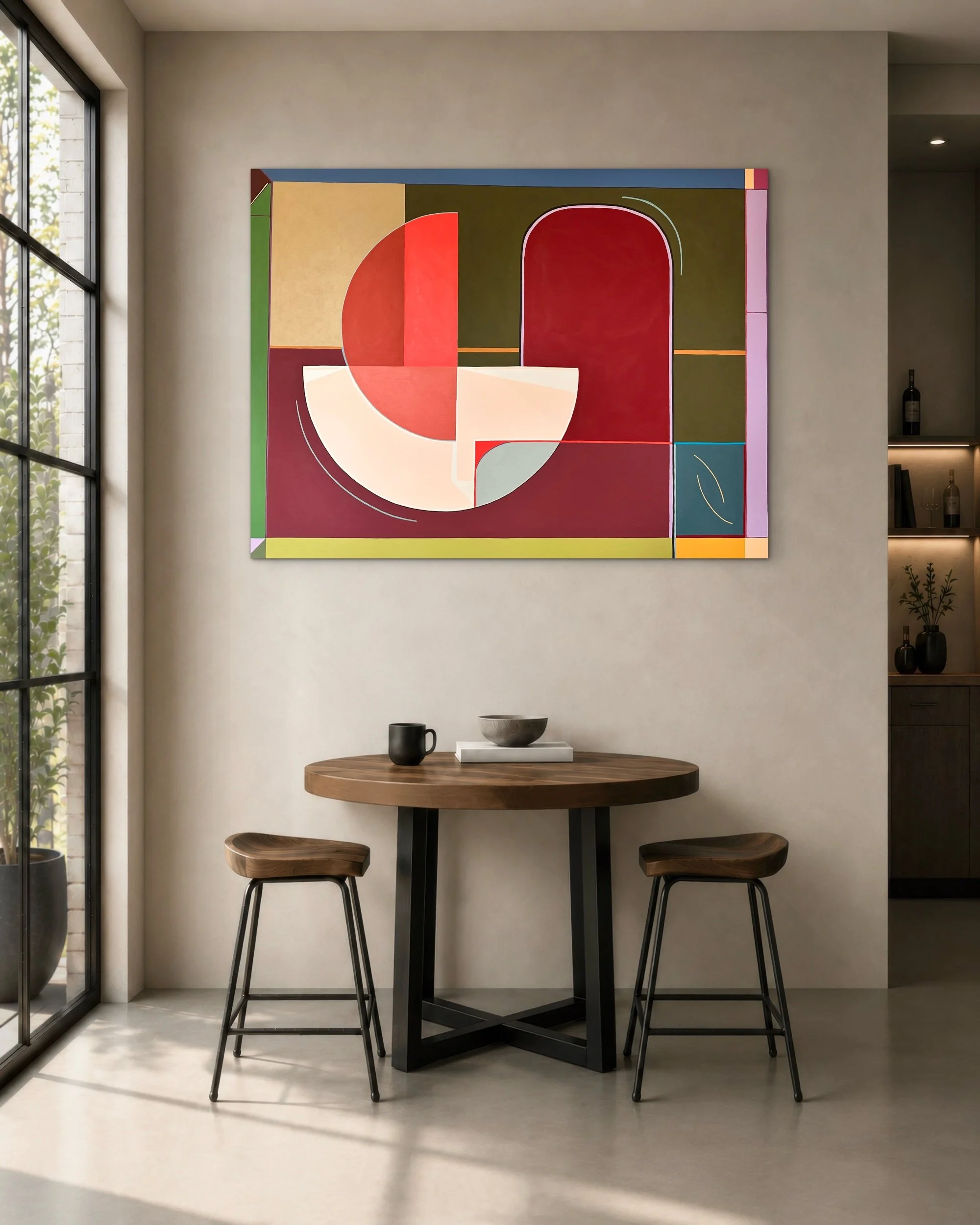 Original geometric cubist artwork Bad Apple by Australian artist Gina Ward featuring an abstract apple form in bold tonal shapes exploring appearances, duality and hidden truths.