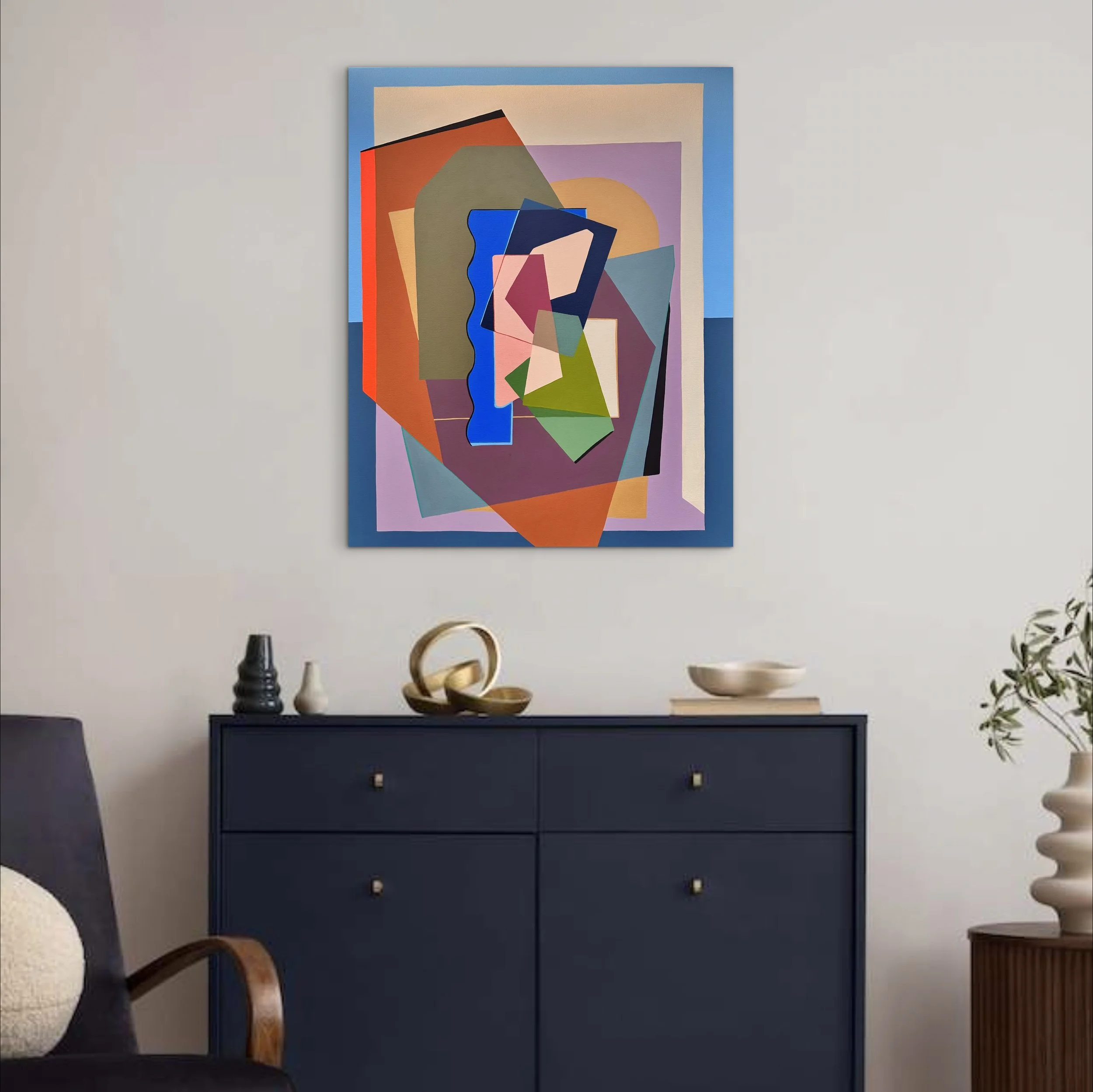 “Colourful abstract painting titled Tilt by Australian artist Gina Ward, acrylic on canvas”