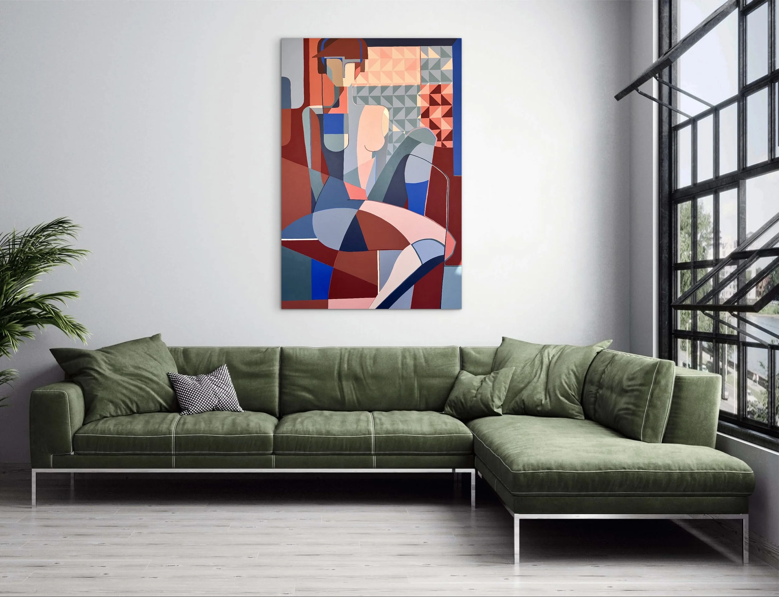 'Poise' by Australian modern artist Gina Ward. Abstract geometric female figurative original artwork for sale. Free shipping Australia and New Zealand