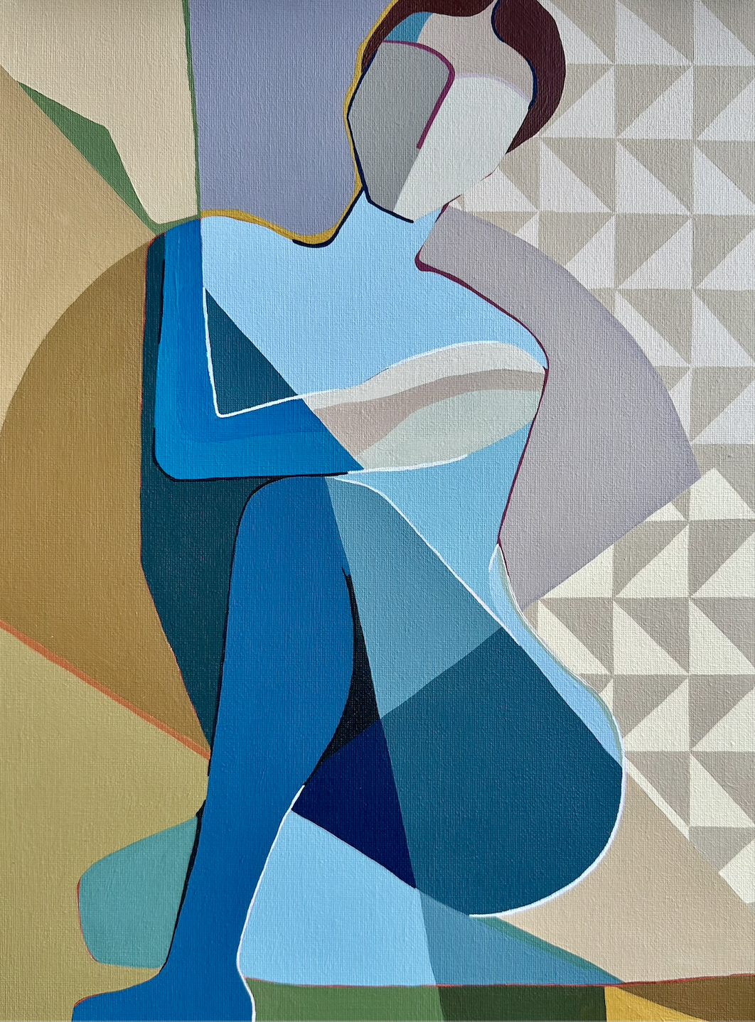 "Repose" acrylic painting by Gina Ward—female figure in serene blue tones.