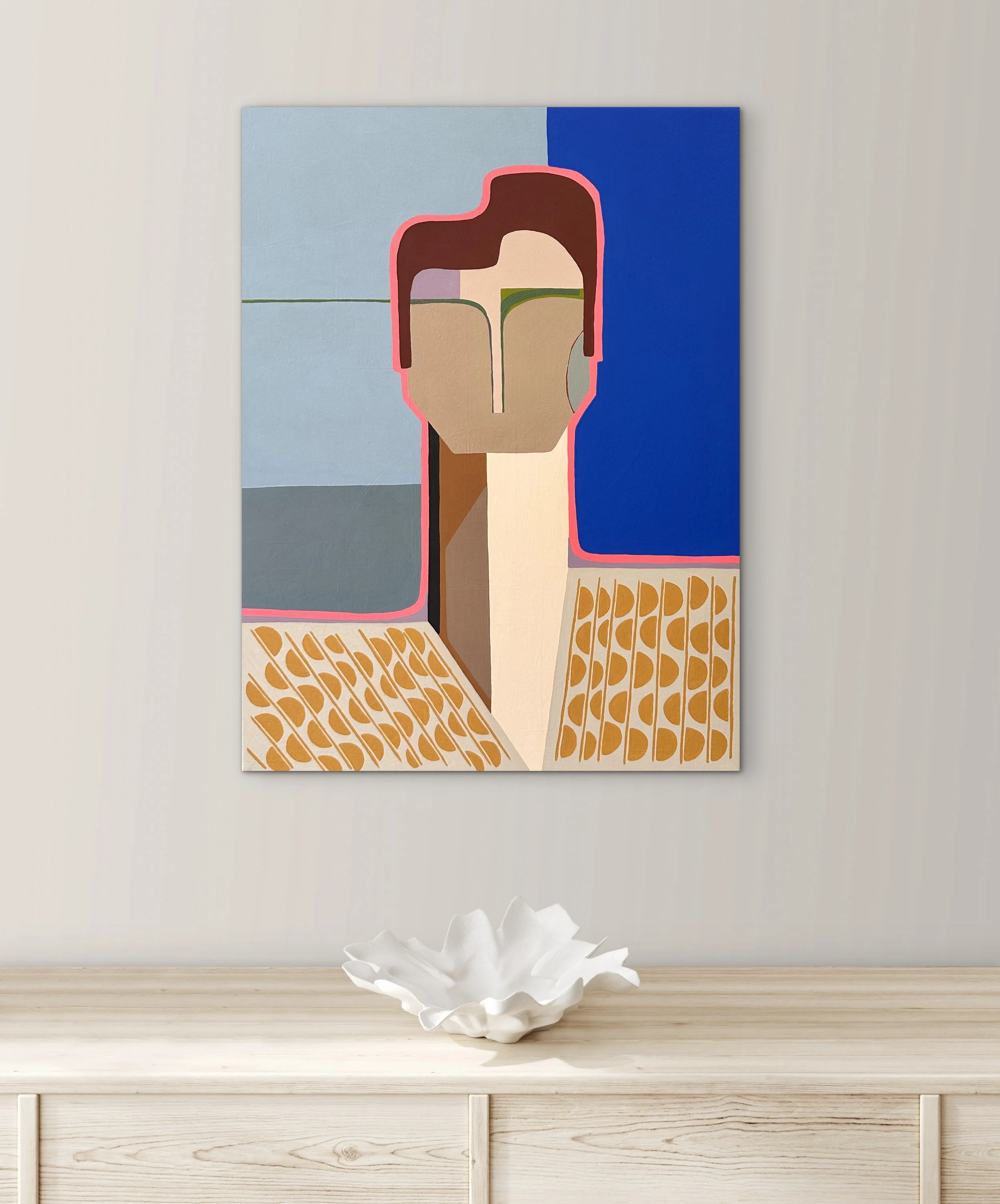Happenstance by Gina Ward — bold mid-century modern portrait of a man, contemporary abstract artwork for luxury interiors.