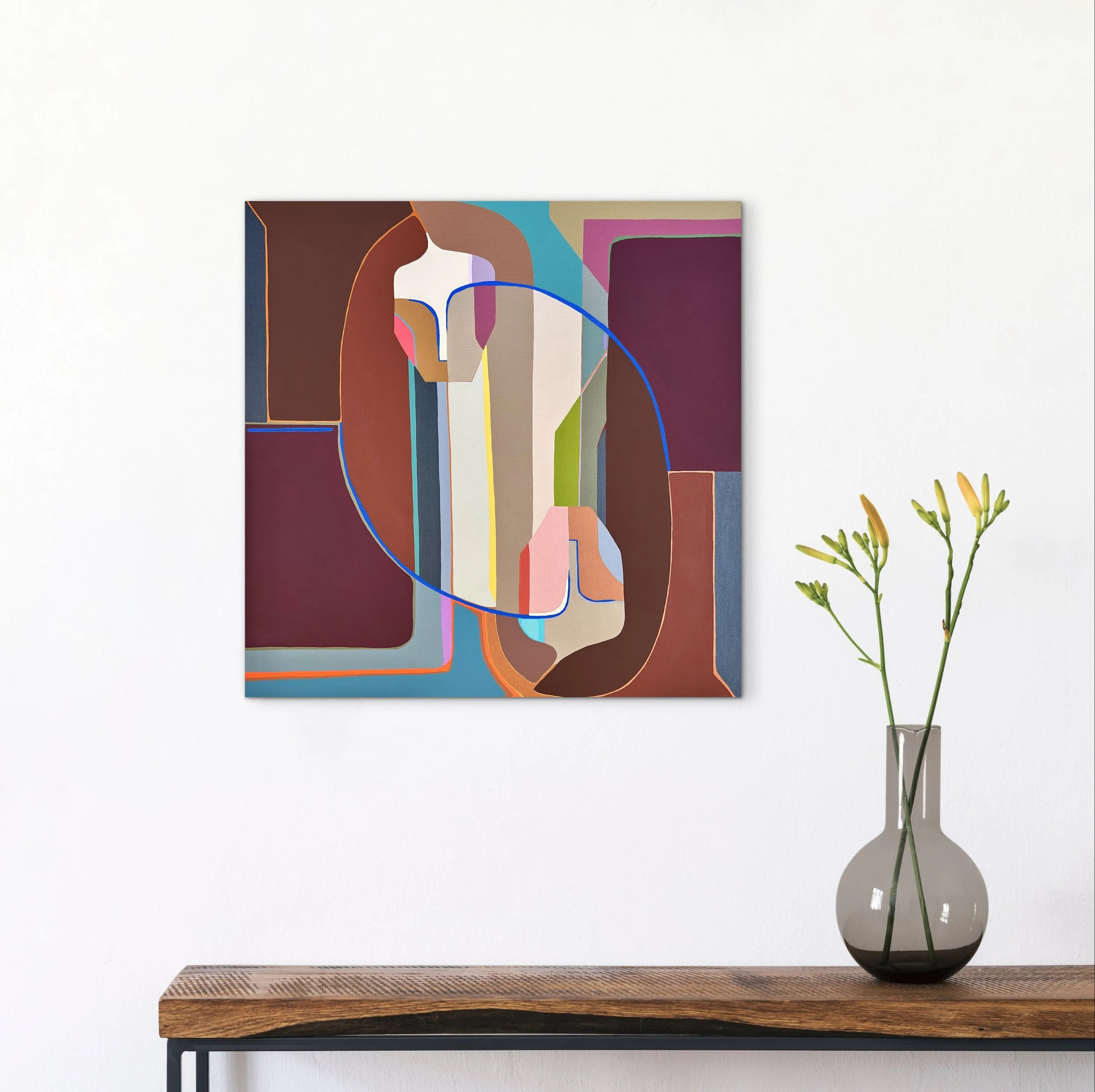 “Kin by Gina Ward — colourful abstract portrait painting, perfect for luxury homes, design studios, and art collectors.”