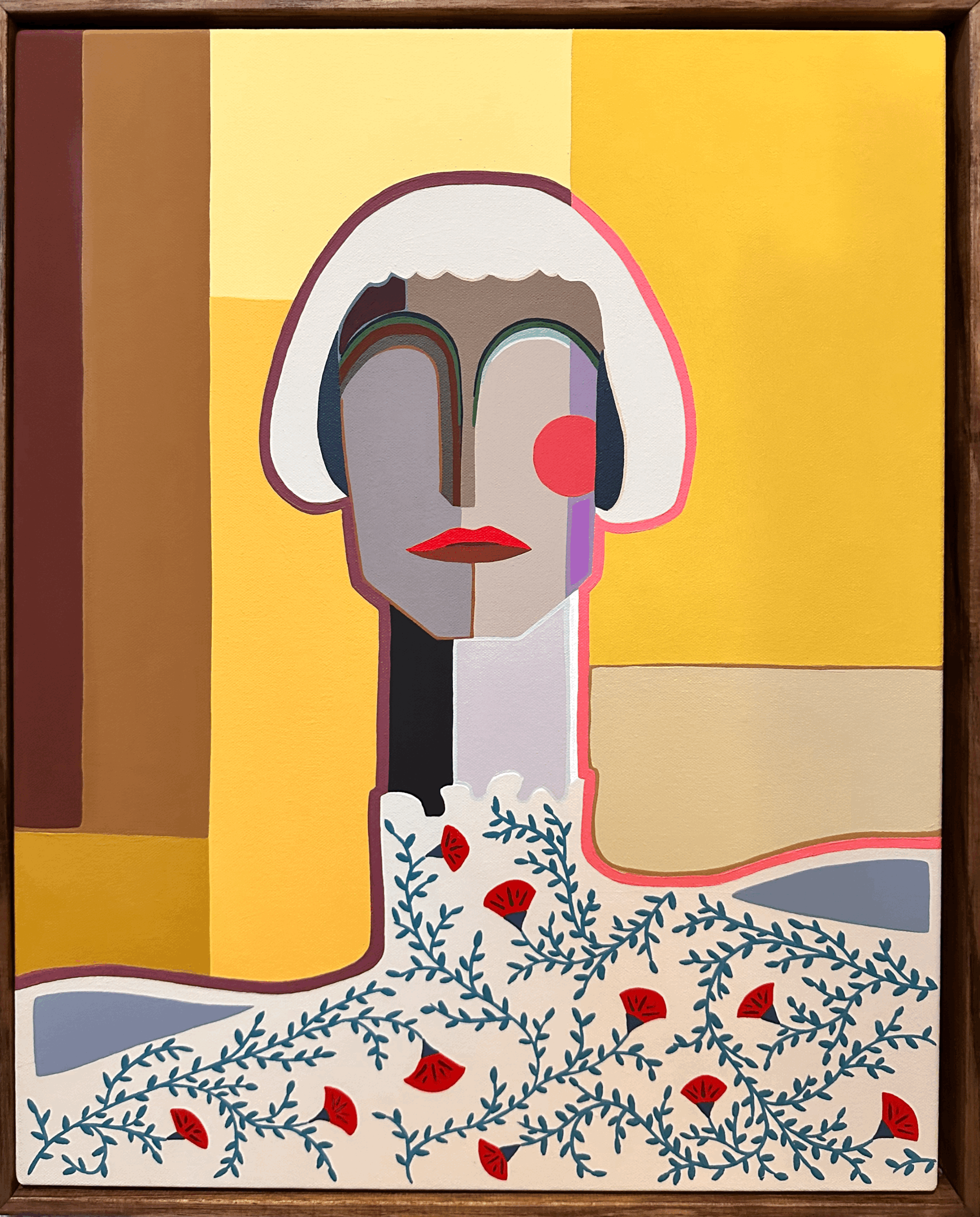 Contemporary abstract portrait painting by Australian artist Gina Ward, mid-century modern style, bold female figure artwork for luxury interiors