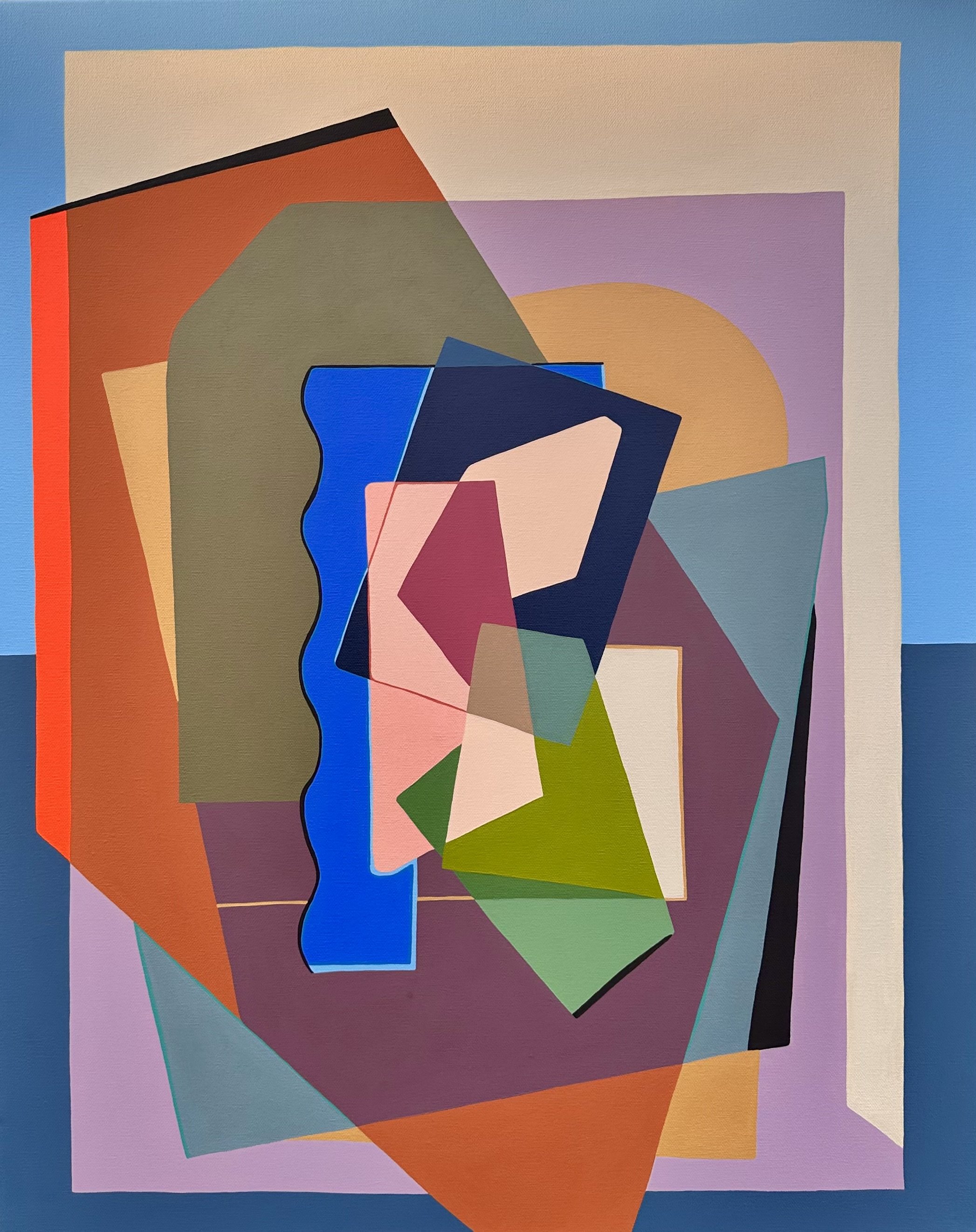 Tilt by Gina Ward – Original mid-century modern abstract artwork with geometric portrait composition