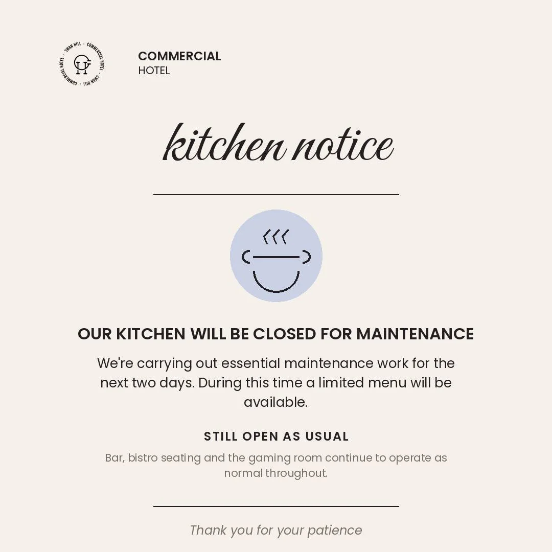 ⚠️ Kitchen update ⚠️

Our kitchen will be closed for maintenance over the next two days, so we'll be running a limited menu during this time.

The bar, bistro seating and gaming room are all open as usual - just less on the food menu while we get thi
