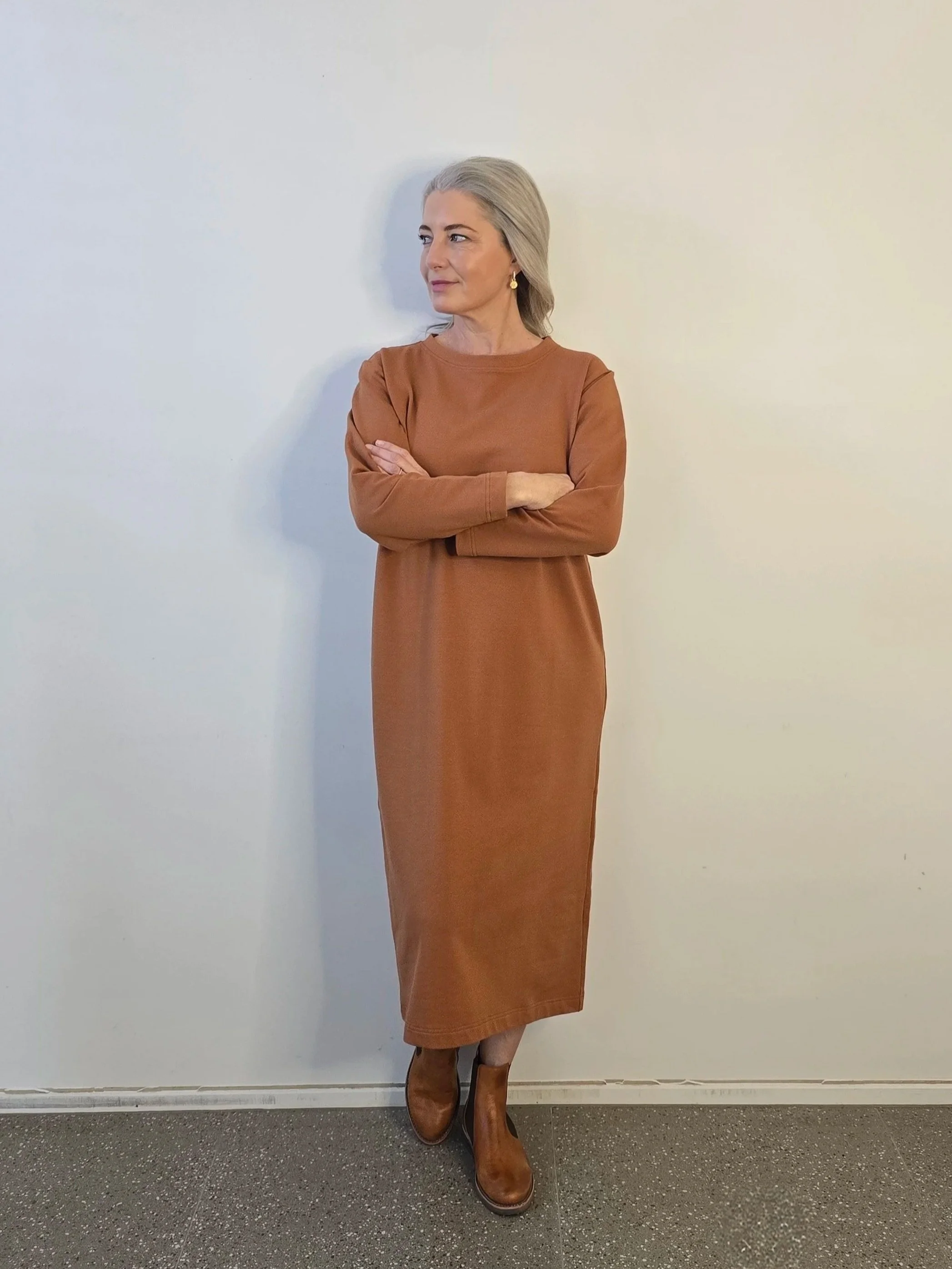 COTTON KNIT SWEATER DRESS