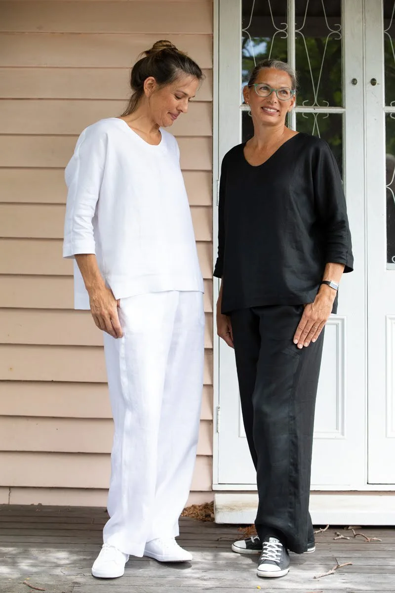 SOFT V NECK TOP IN TWILL LINEN