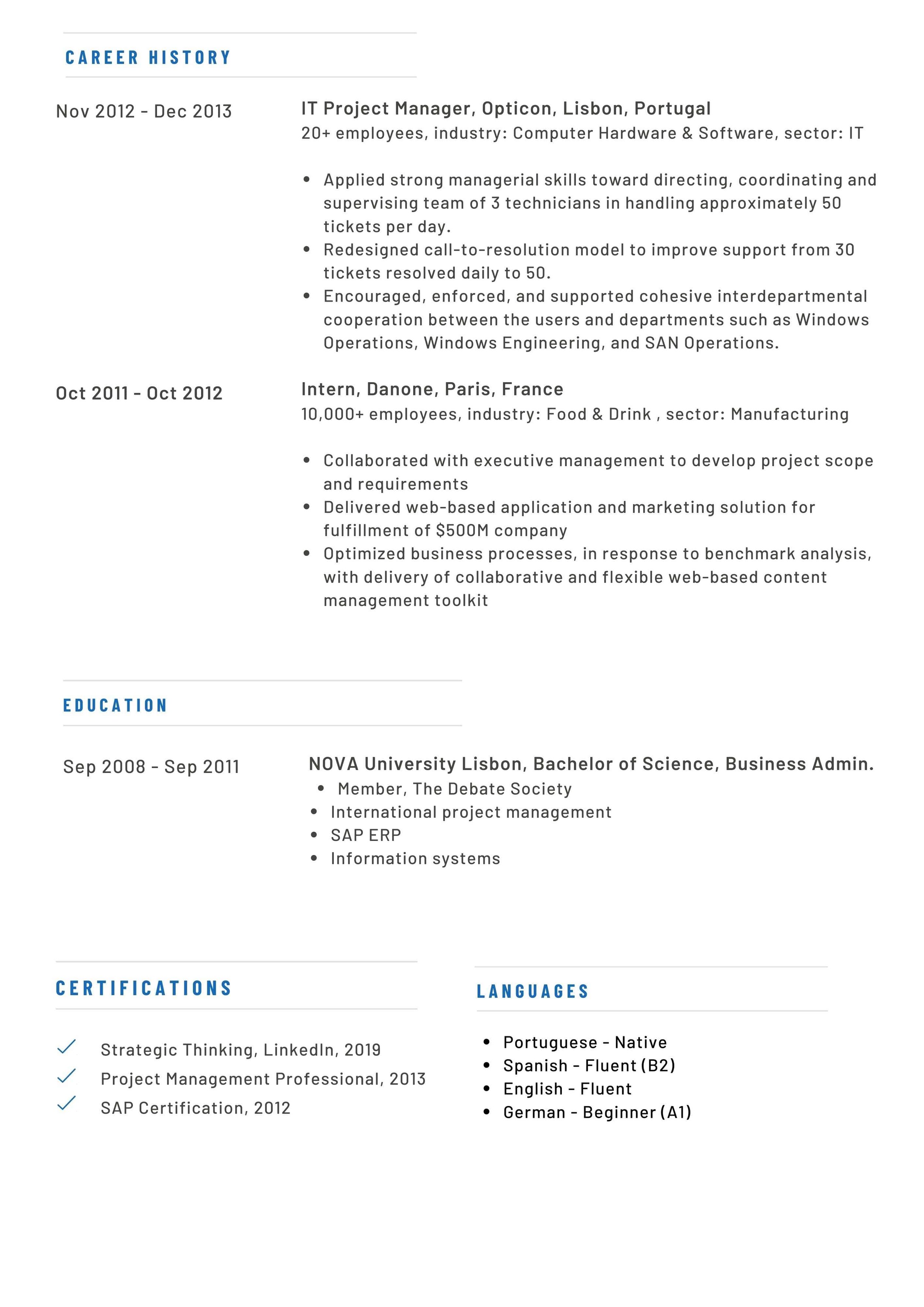 german resume format in english