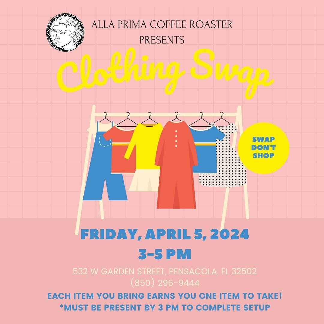 *CLOTHING SWAP*
Bring your gently used onesies, leotards, bell-bottoms, , turtlenecks, or just whatever to be swapped out for a new-to-you wardrobe! Give us a call with any questions you may have, but know that each item you bring earns you one item 