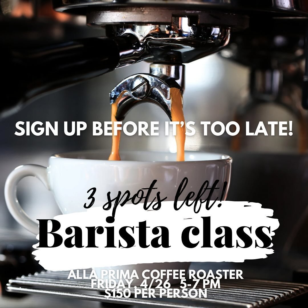 3 spots left for our barista class tomorrow! Sign up now before we&rsquo;re full! Send us a DM to reserve your spot!

#allaprimacoffee #allaprimacoffeeroaster #pensacola #pensacolafoodporn #pensacolafood #pensacolafoodies #foodies #foodiesofinstagram