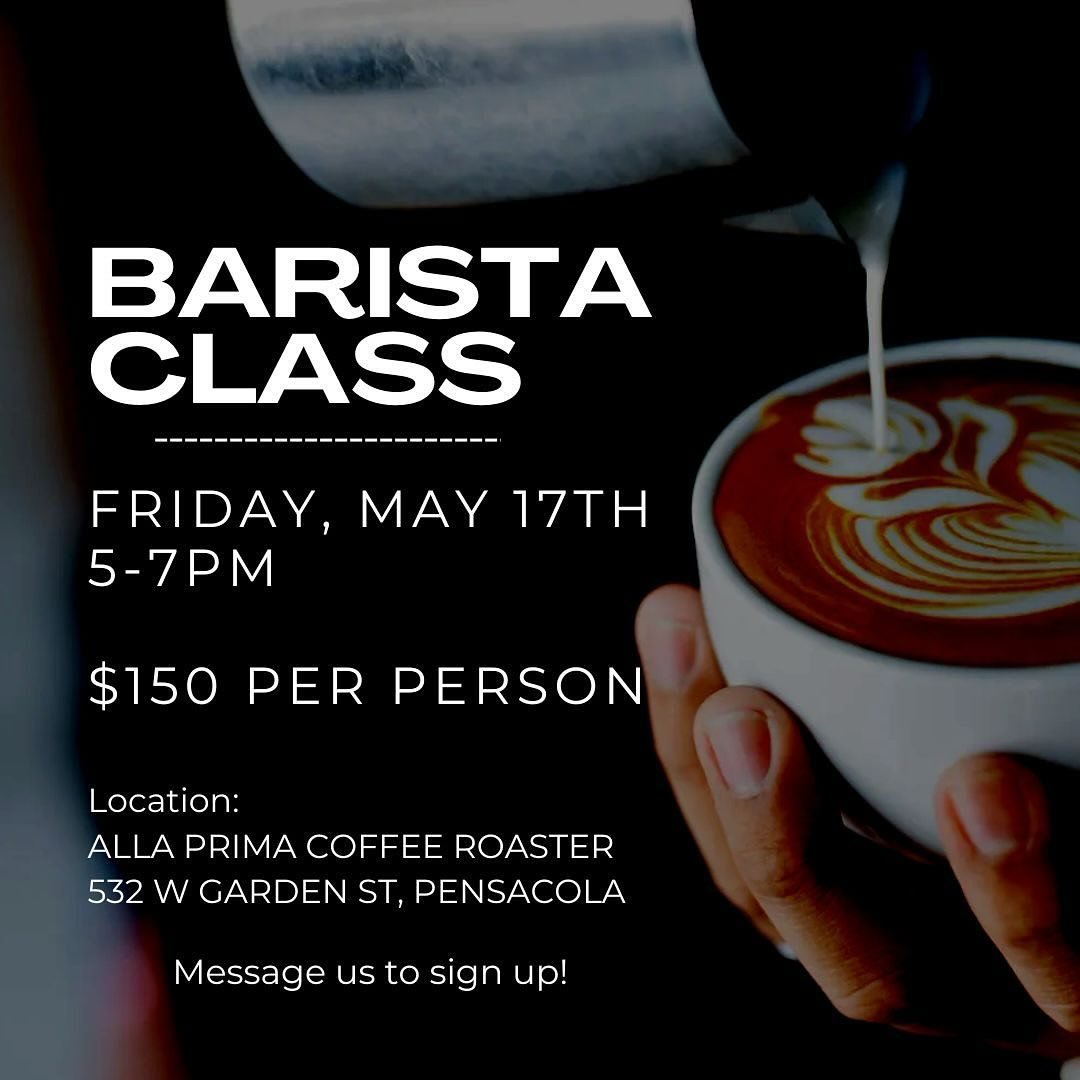 Sign up now for our upcoming barista class! We have four spots left; don&rsquo;t miss it! 
#allaprimacoffee #allaprimacoffeeroaster #barista #baristadaily #baristaclass #pensacola #pensacolavibes #pensacolaeatsanddrinks #pensacolafoodporn #pensacolaf