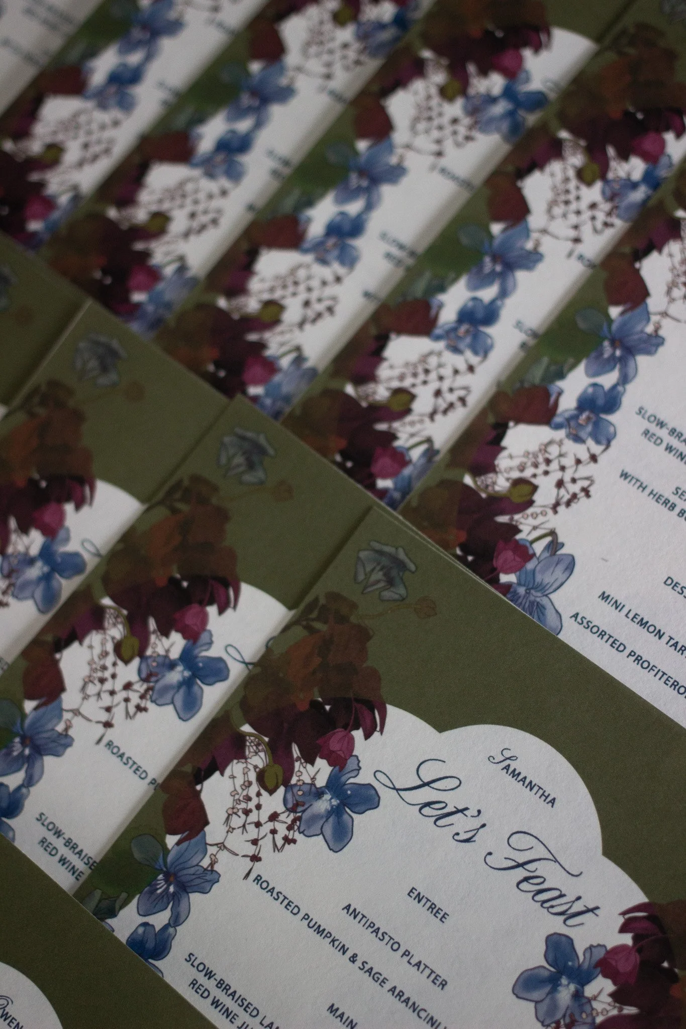 bold colour floral menus invitation