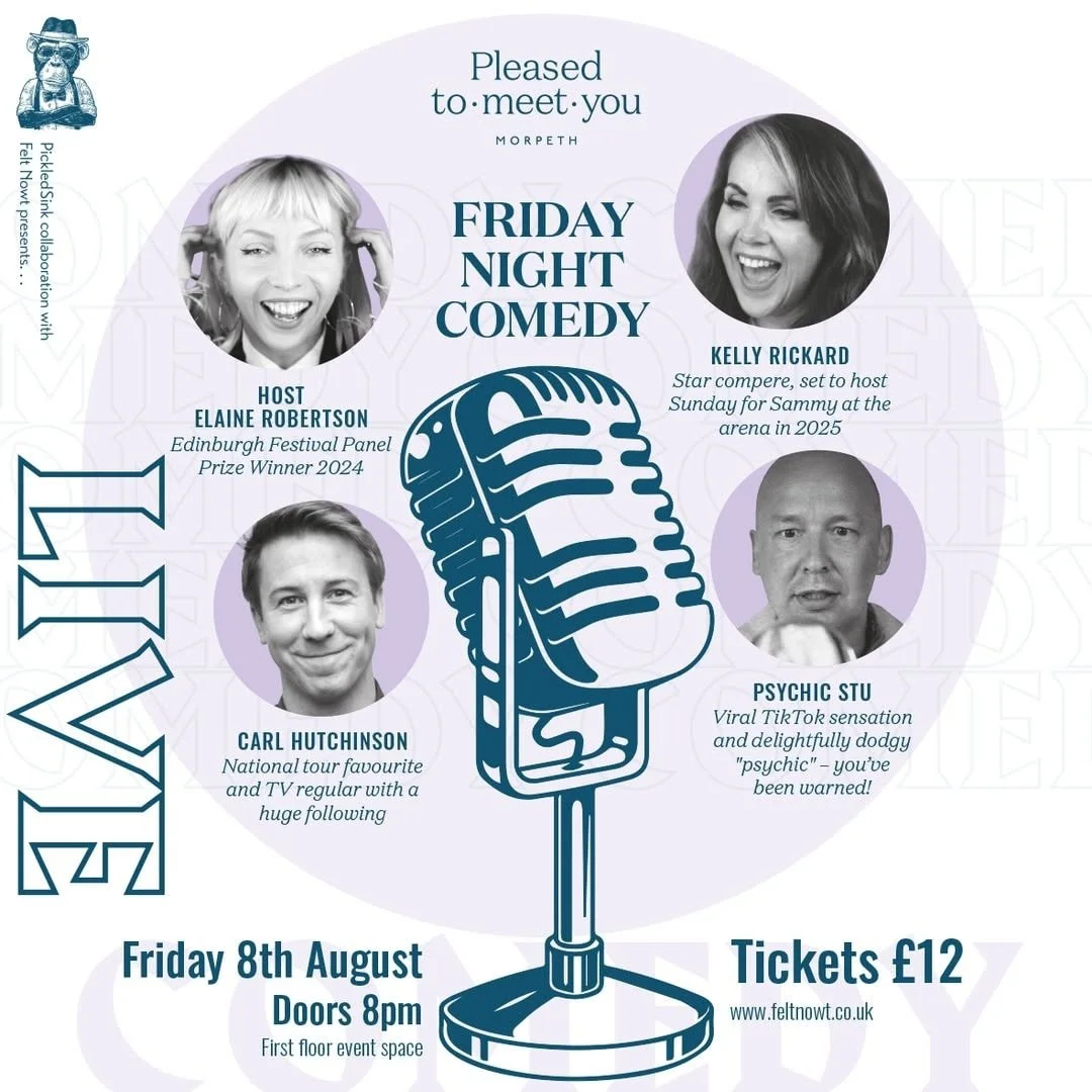 TONIGHT!

Friday Night Comedy 🎤

Hosted by Elaine Robertson, Edinburgh Festival Panel Prize winner, the night features Kelly Rickard, the always brilliant Carl Hutchinson, a national tour favourite and TV regular, and viral TikTok sensation Psychic 