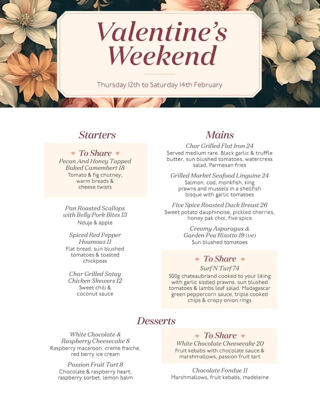 Celebrate love this Valentine&rsquo;s at PTMY Morpeth.

Indulge in our carefully crafted sharing menu, made to satisfy every craving.

Book now and make it a night to remember!