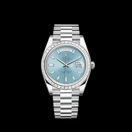 Rolex Platinum Presiden Blue Diamond Dial Diamond Bezel Ref 228206