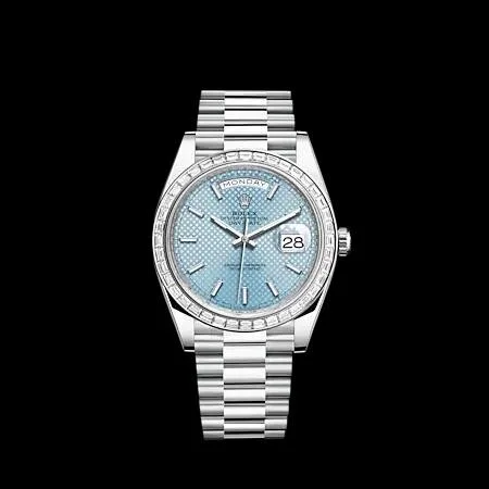 Rolex Platinum Presiden Blue Diamond Dial Diamond Bezel Ref 228206
