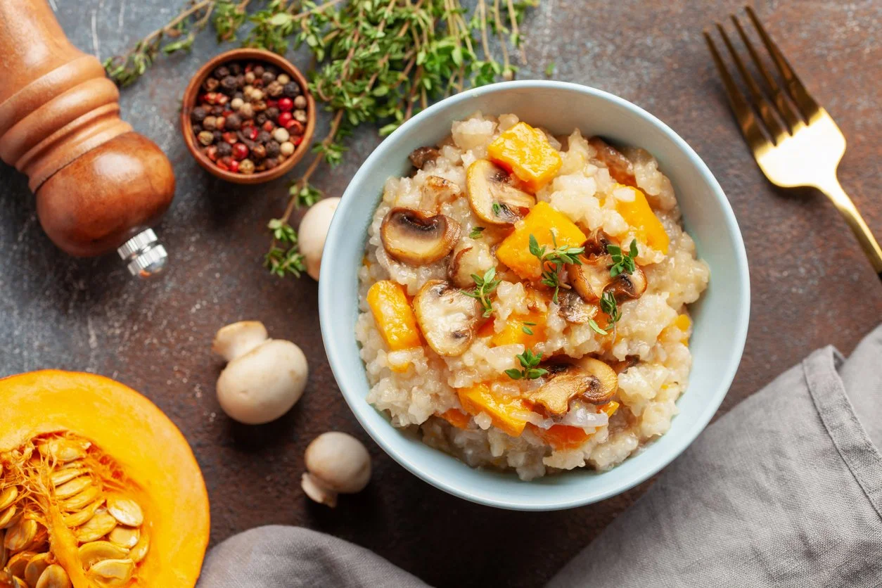 Kürbisrisotto mit gebratenen Pilzen &amp; Thymian