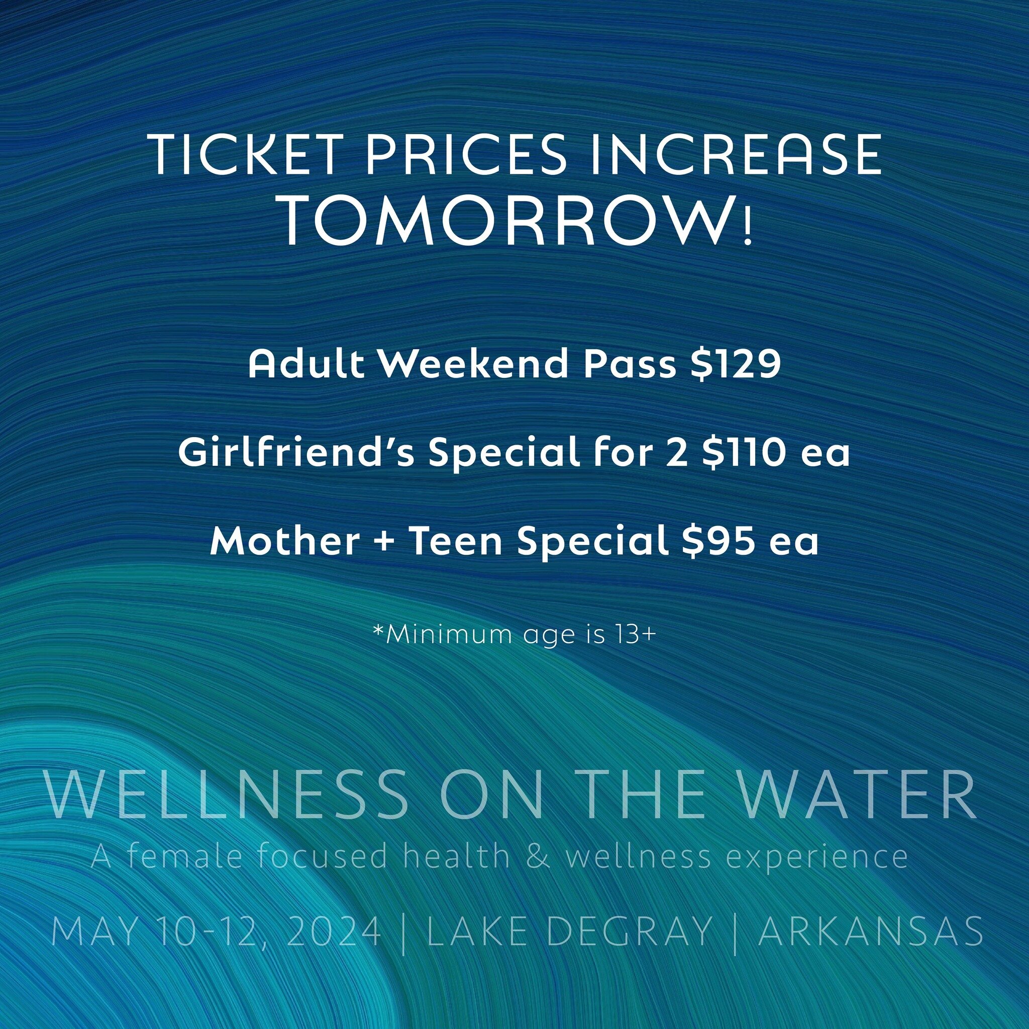 Reminder that ticket prices increase tomorrow for Wellness on the Water. Don&rsquo;t miss out on these special first year deals!

YOTMfestival.com