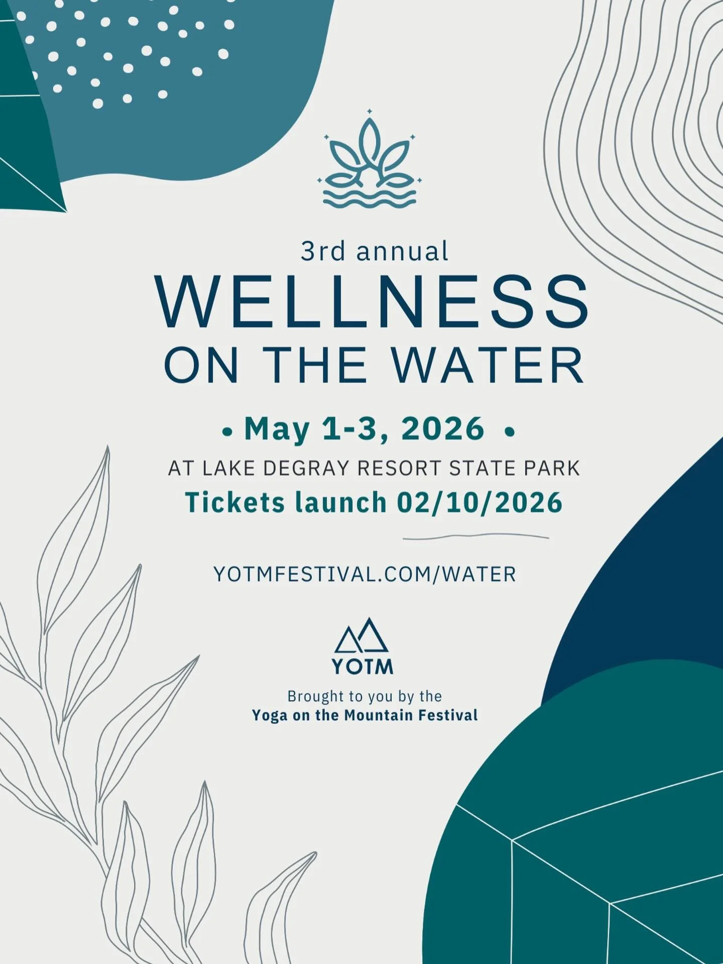✨ Save the date ✨
Wellness on the Water returns for its
3rd annual gathering.
📍 Lake DeGray Resort State Park
🗓 May 1&ndash;3, 2026
Tickets launch 02/10/2026
🔗 yotmfestival.com/water
A weekend devoted to movement, rest, nature, and connection.
#We