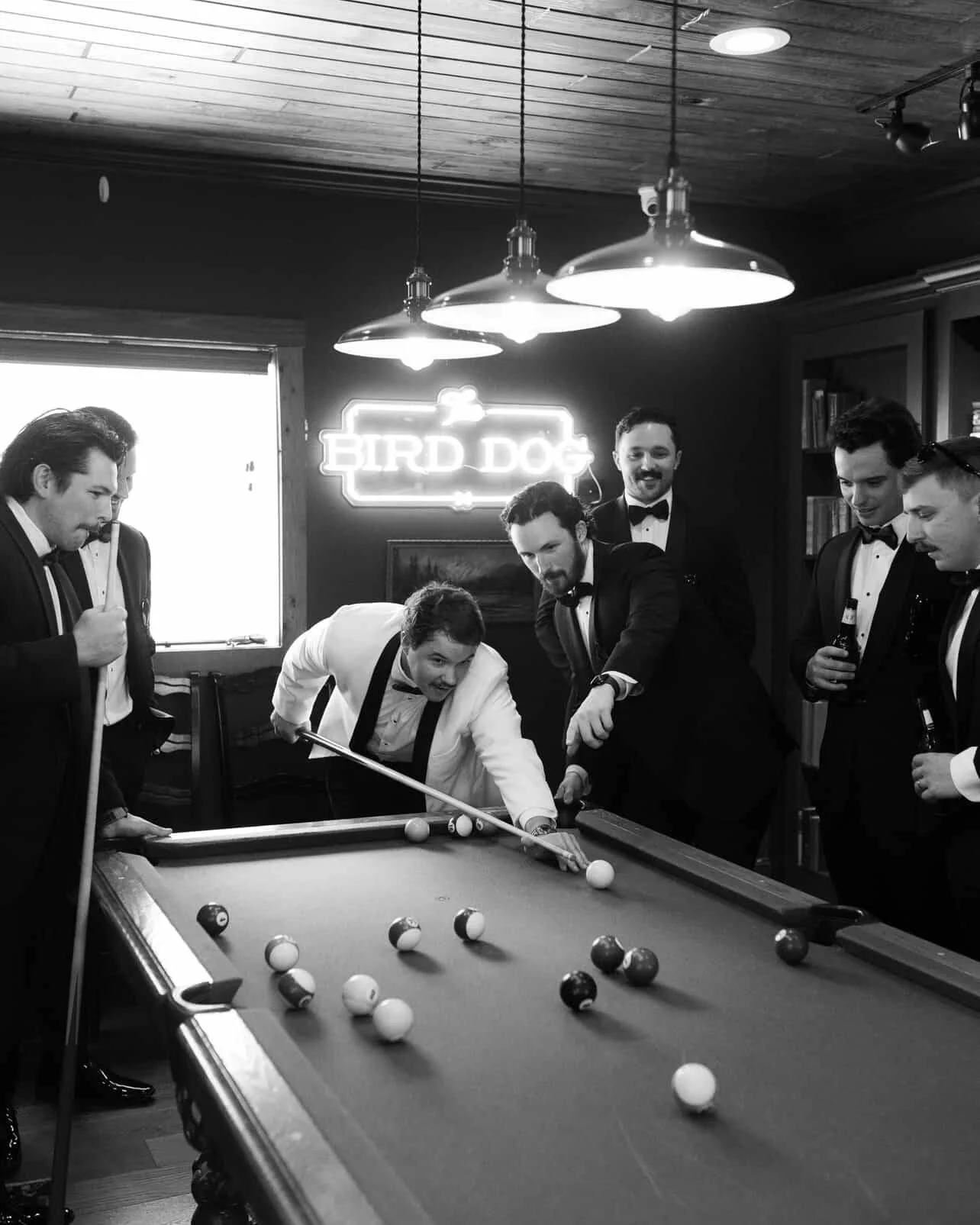 Where the guys kick back and the energy shifts from nerves to let&rsquo;s do this.

The Bird Dog sets the tone for those pre-ceremony moments&mdash;groomsmen laughs, final ties adjusted, and memories made before the doors even open.

Modern. Thoughtf