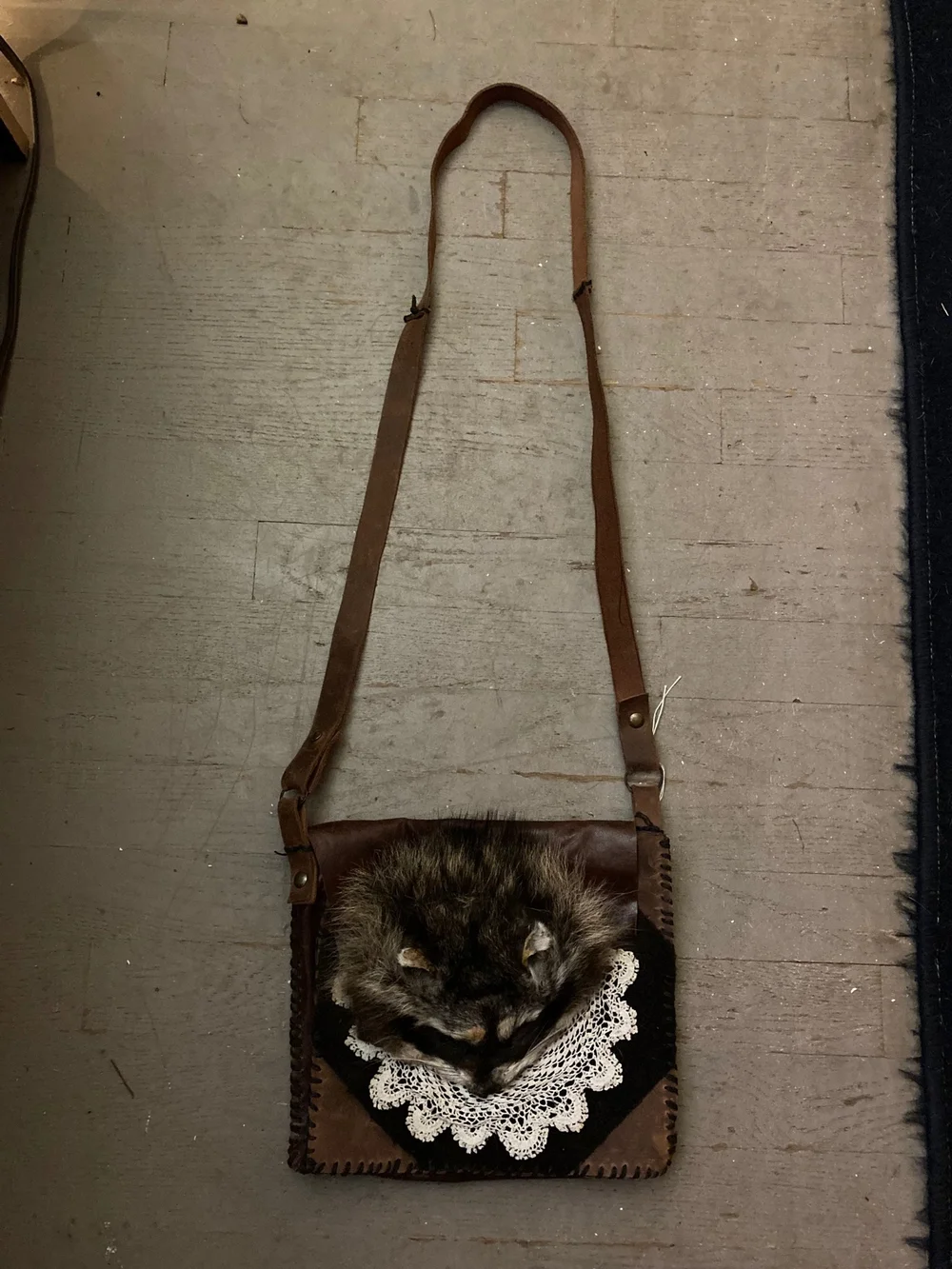 Raccoon Antique Lace Sling Bag — Of Fur Feather Taxidermy