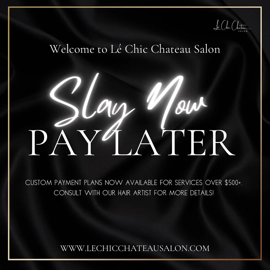 Enjoy your time in the salon and pay for it later !! 🗣️ Get the highlights ! You deserve it! 

Now introducing custom payment plans 💰 

Pay just 50% of any service over $500 and make custom payments for up to 6 months ! Ask us about this during you
