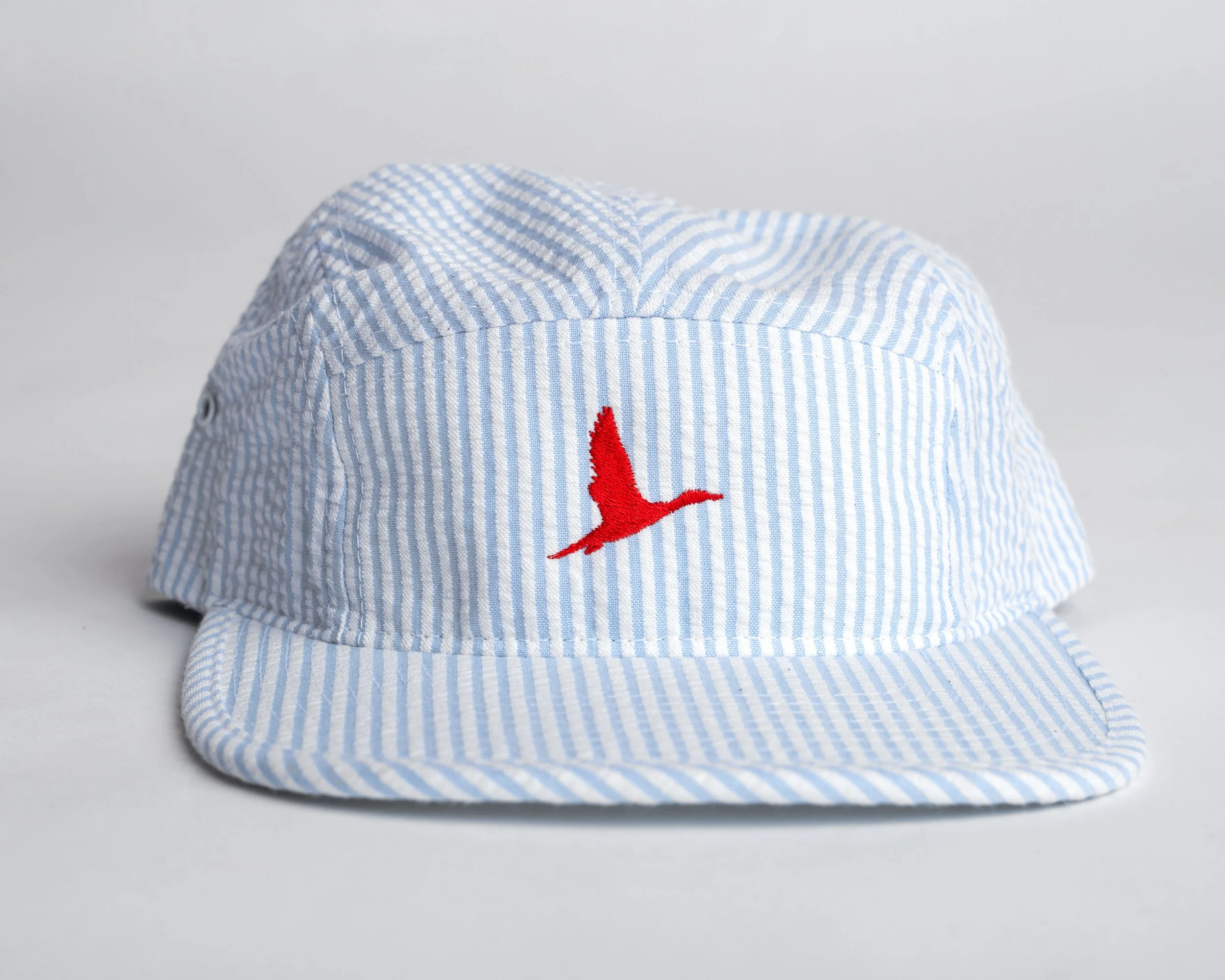 Churchill 5 Panel Camp Cap - Seersucker/Red