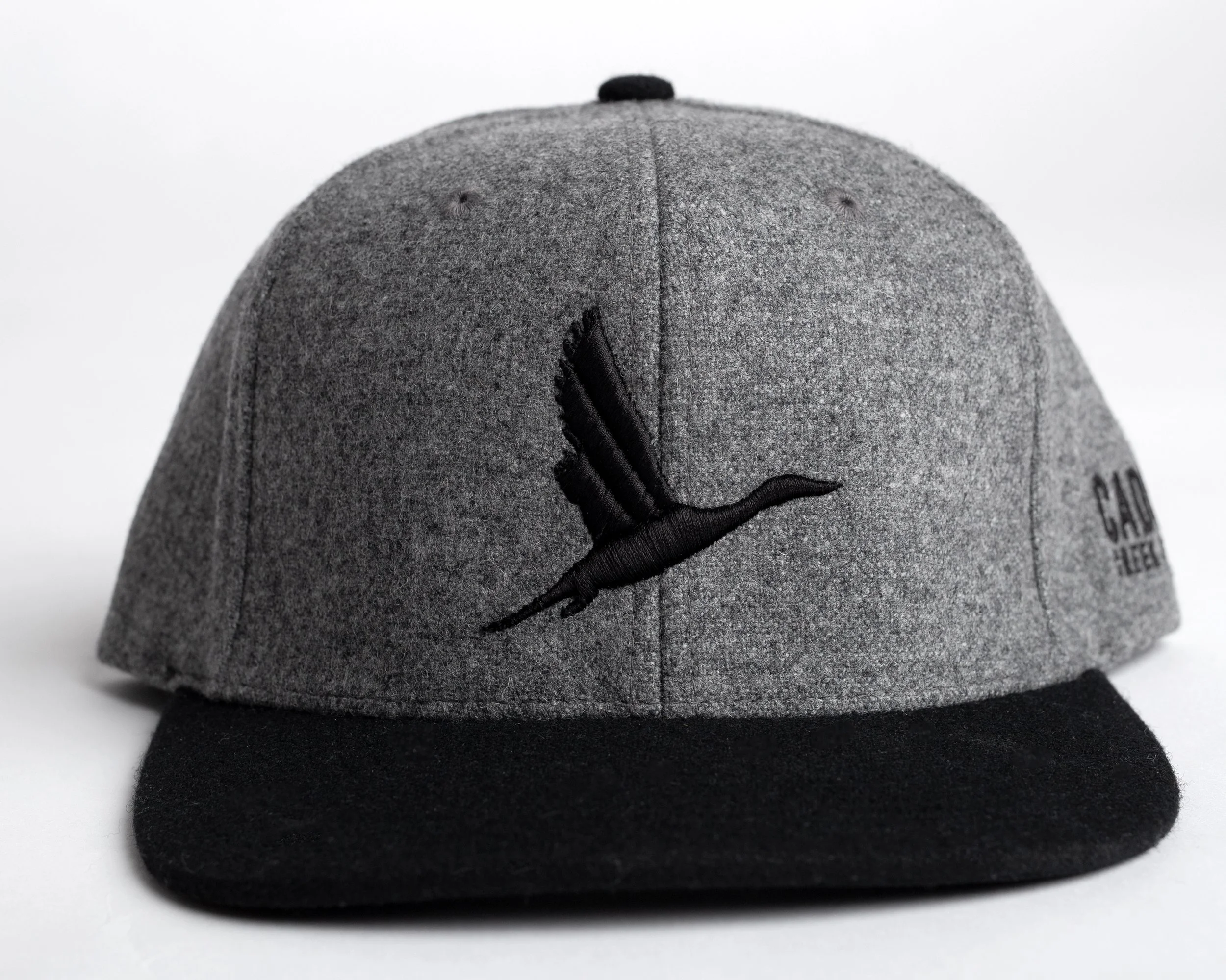 Melton Wool Leather Strap Back - Heather Grey/Black - Black