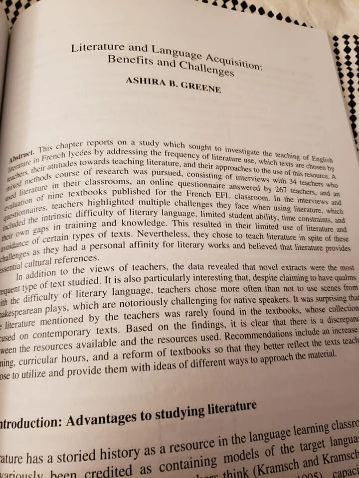 First page of 2019 chapter, "Literature and Language Acquisition: Benefits and Challenges"