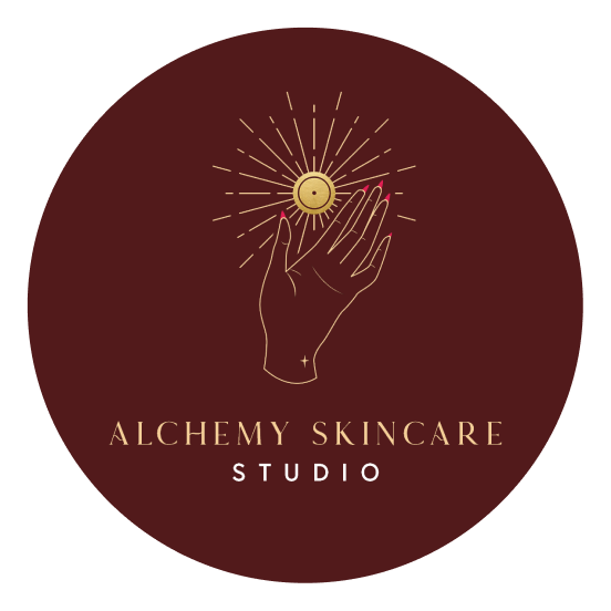 Illustrated hand holding the sun logo for Alchemy Skincare Studio