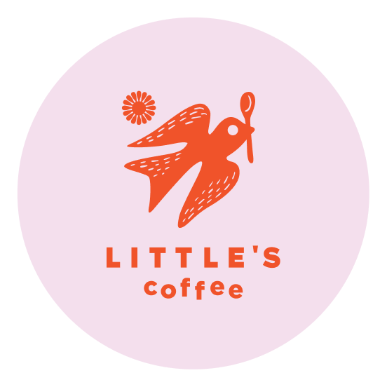 Bird holding a spoon in its mouth for Little's Coffee