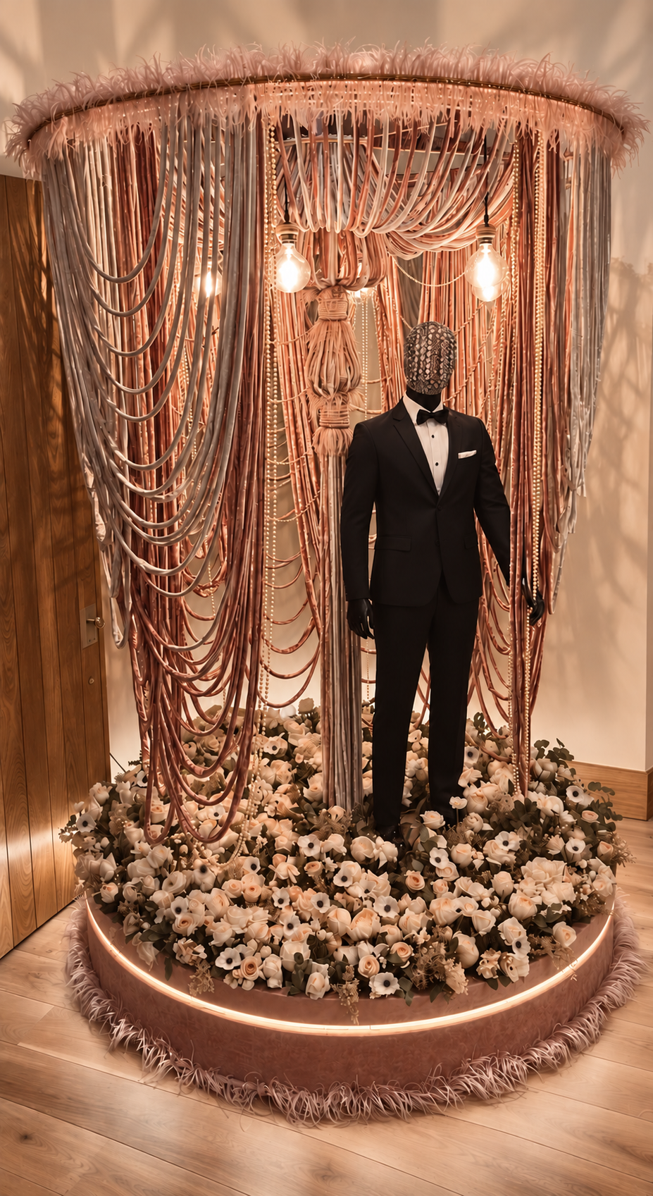 Vista frontal del montaje masculino de Bridal Fashion Week 2024.