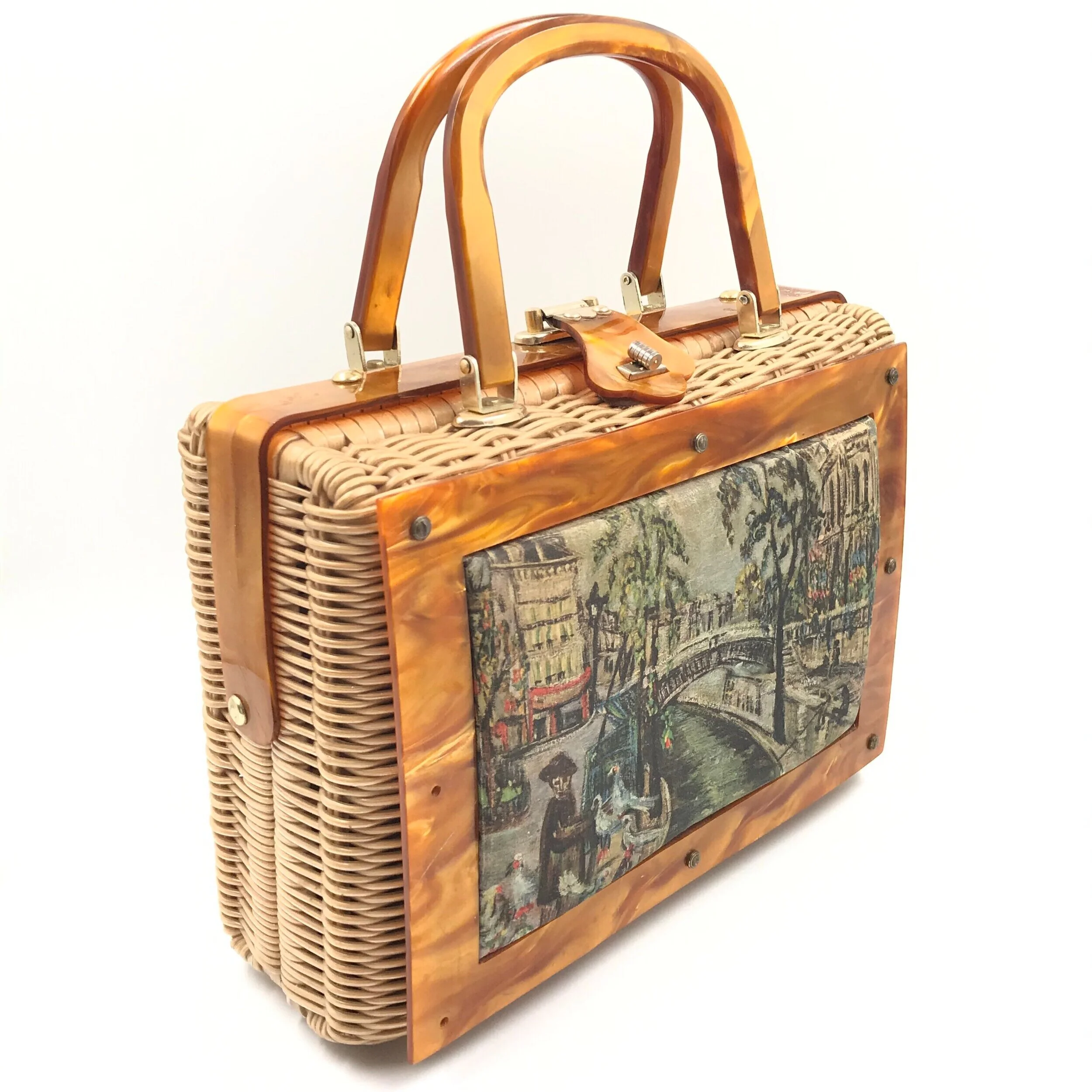 1950s STYLECRAFT Lucite Wicker Handbag