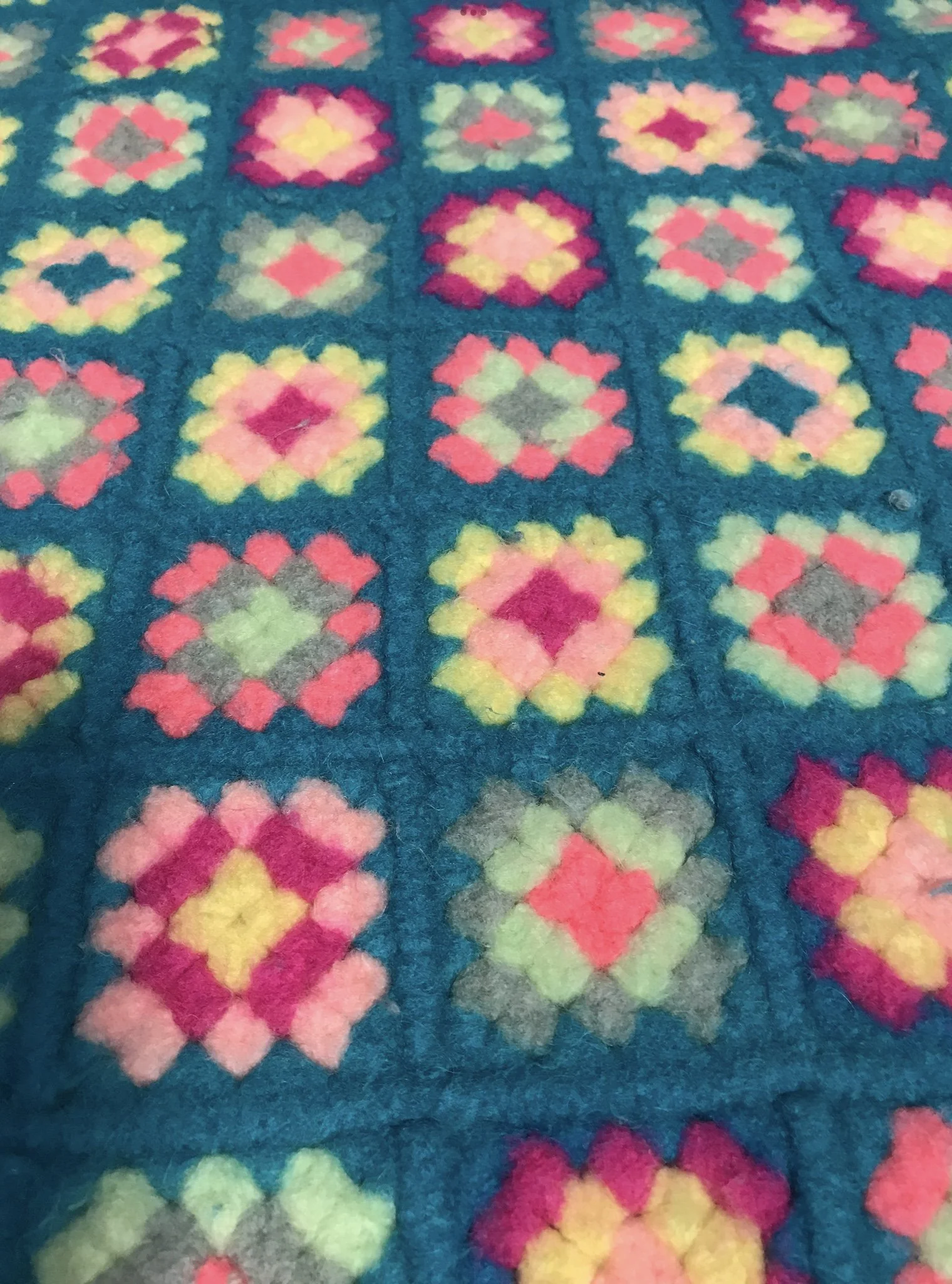 Turquoise & Pink Crochet Square Throw 💖