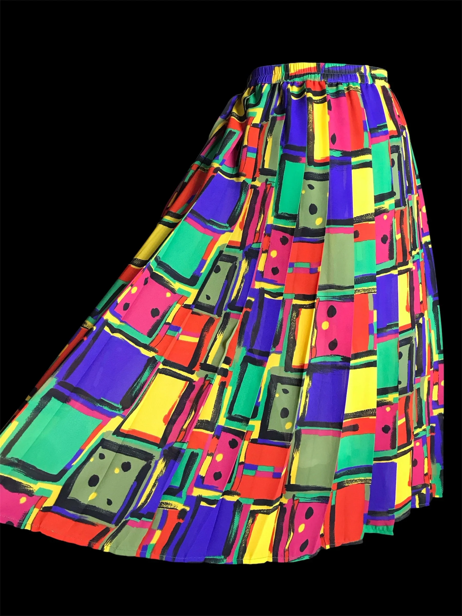 Yarell Rainbow Check and Dots Pleated Skirt