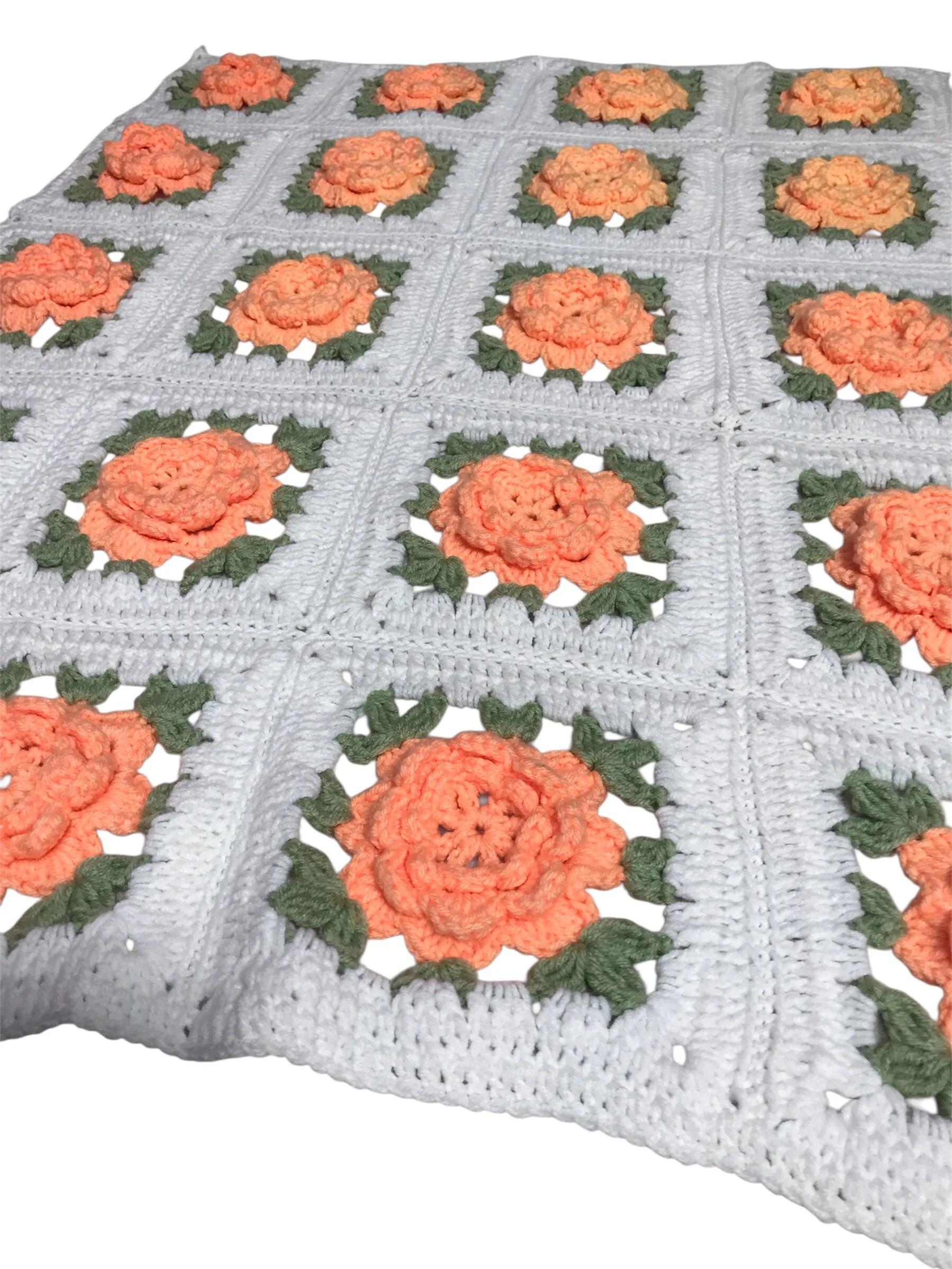 3D Vintage Crochet Rose Throw 🧡