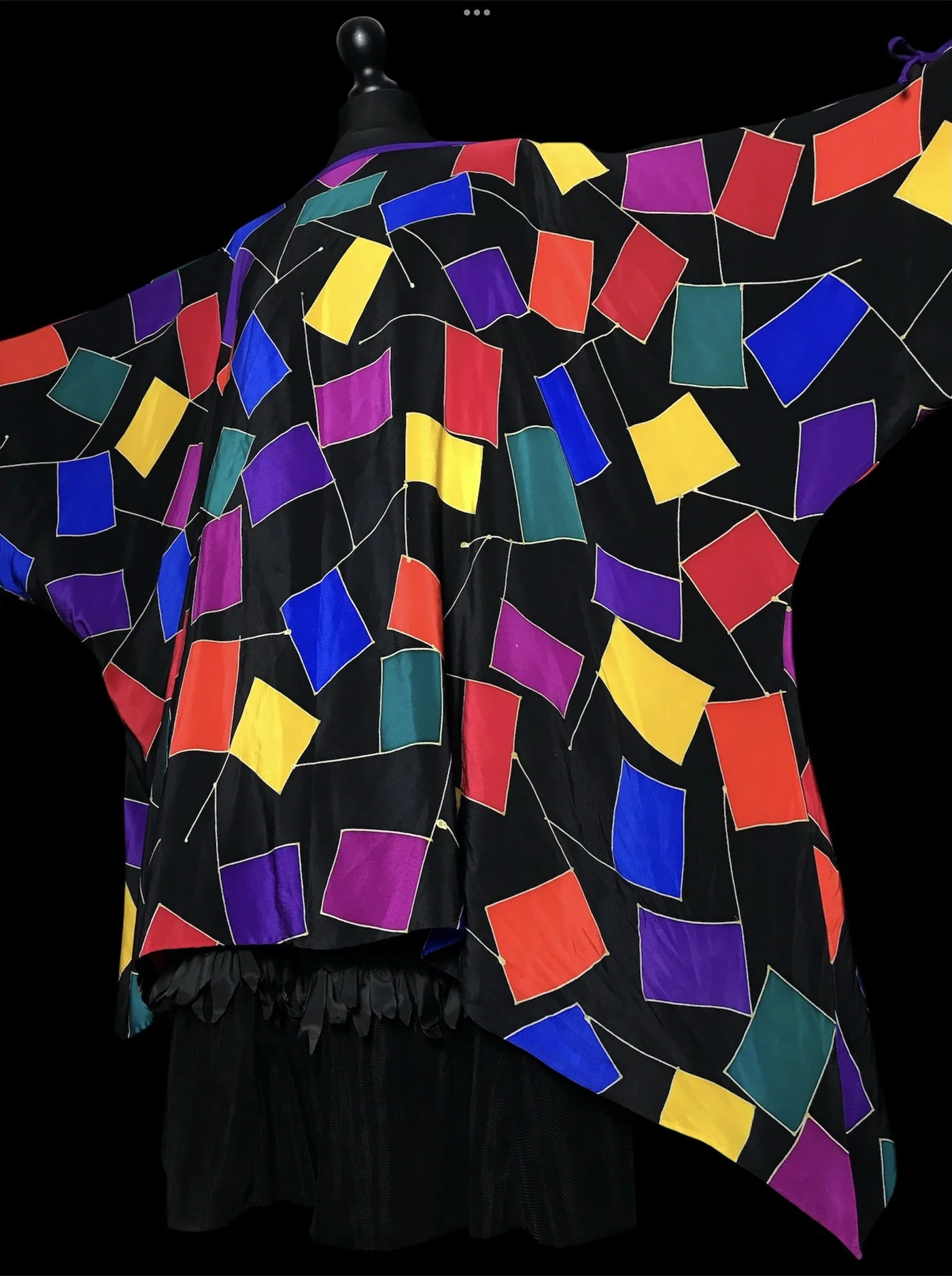 1980s Silk Colour Block Kaftan Dress