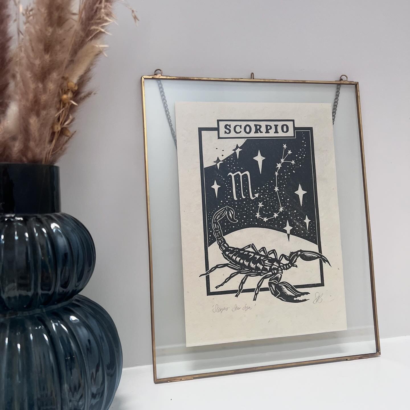 Life has been coming between me and my studio recently, but I did manage to print my
Scorpio star sign design 🎉 

This design is hand printed on A4 natural Lokta paper. 
-
-
-
-
-
-
#linoprint #printmaking #artwork #lino #linocut #scorpio #starsign 